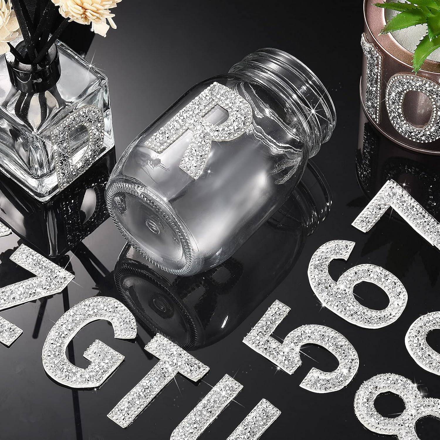 WILLBOND 37 Pieces Rhinestone Letter Stickers Large Glitter Alphabet Crystal Number Self Adhesive Bling Stickers Iron on Letters for Art Crafts Clothing DIY Decors(White,2.56 Inch) - Image 5