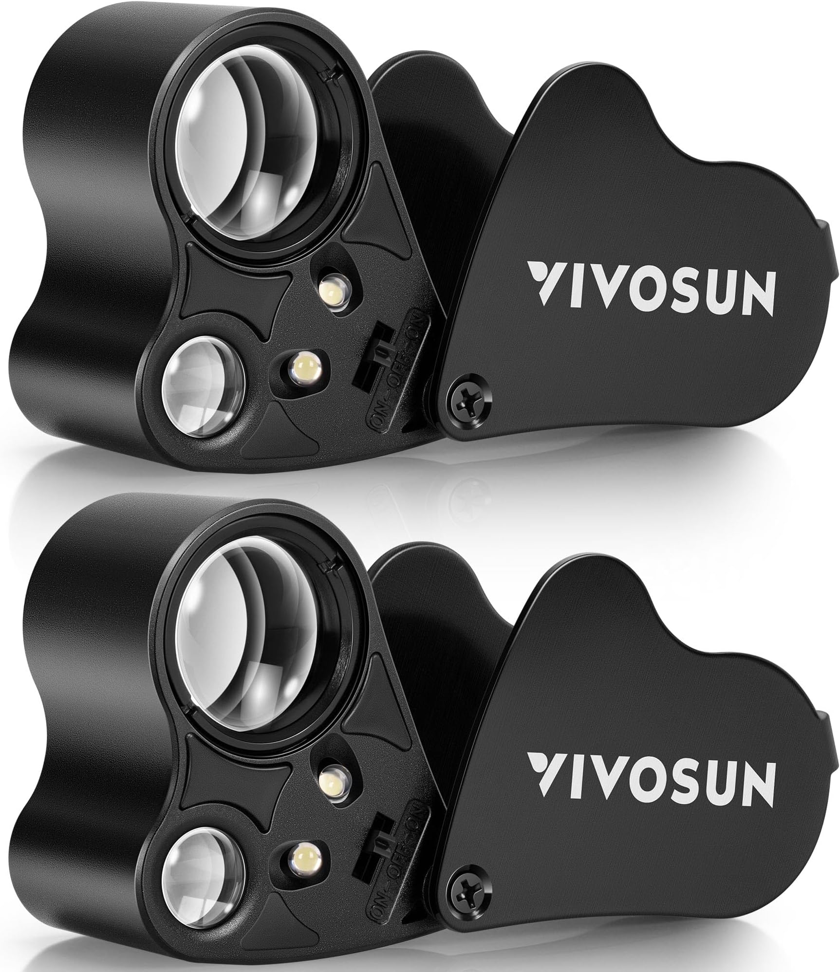 2-Pack 30X 60X Illuminated Jewelers Loupe Foldable Magnifier with LED Light for Jewelry Gems Watches Coins Stamps Antiques Black