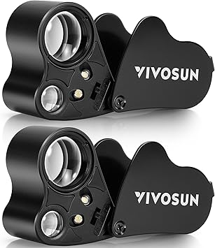 VIVOSUN 2-Pack 30X 60X Illuminated Jewelers Loupe Foldable Magnifier with LED Light for Jewelry Gems Watches Coins Stamps Antiques Black