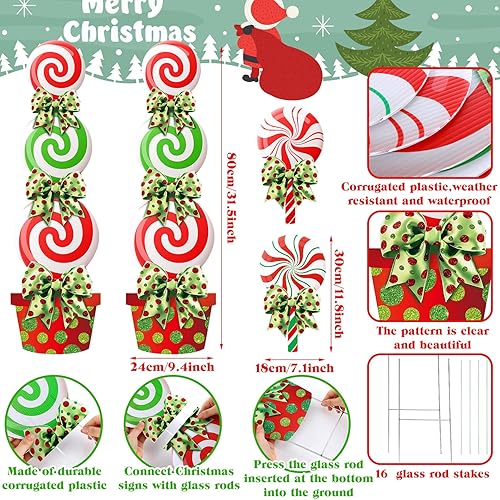 Miniatura 9 de Meonum 4 piezas de decoración de Navidad para patio al aire libre, estacas de caramelo de menta de Navidad, decoración de dulces de Navidad,