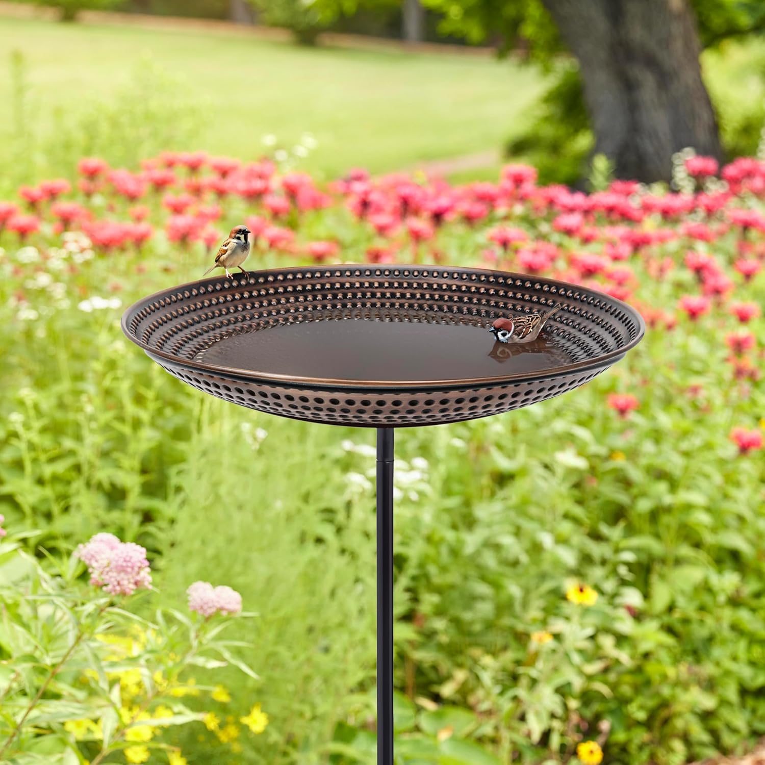 Good Directions BBG18 Copper Bird Bath, Includes Garden Pole, 18” Diameter Basin, Polished Copper