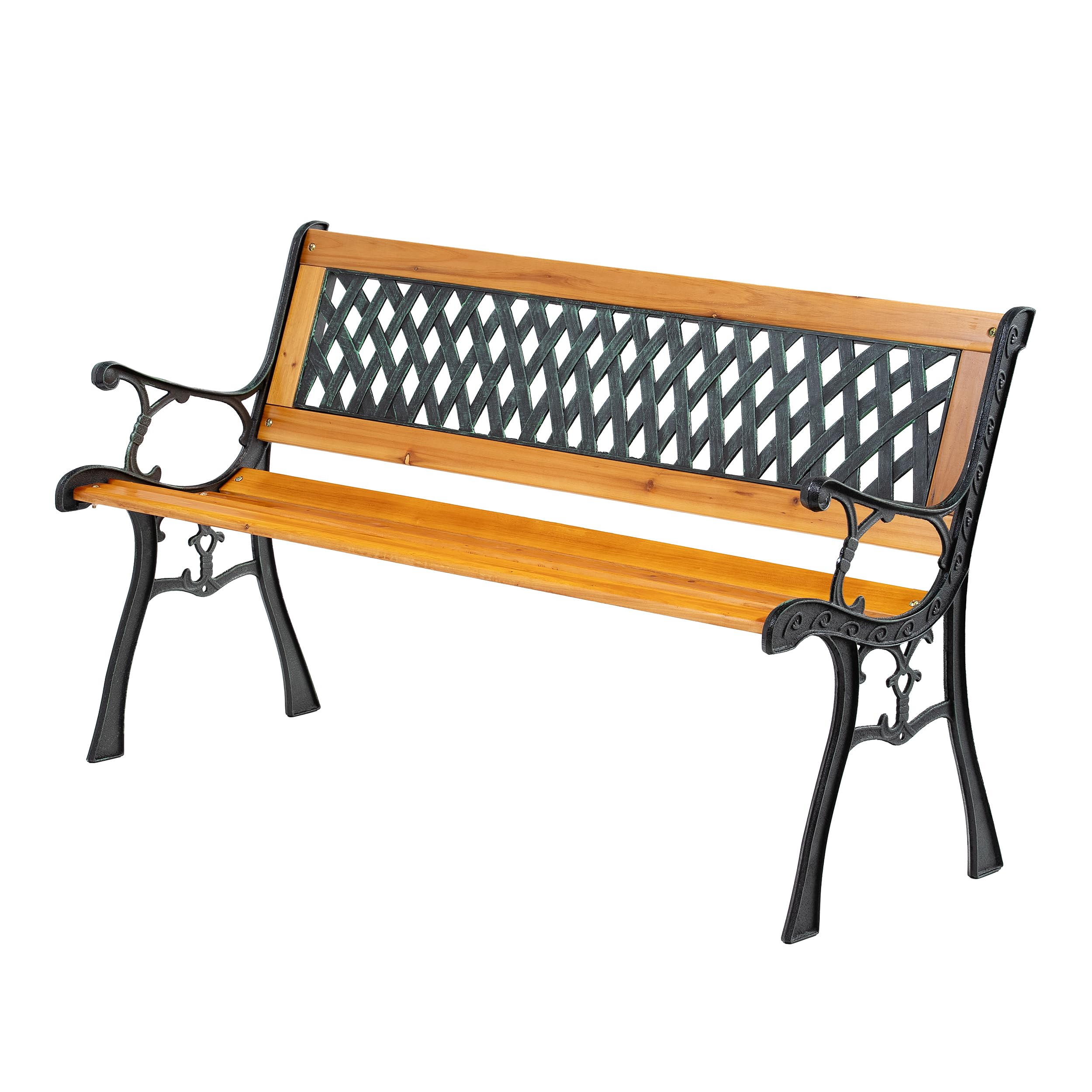SEVICO Gartenbank Holz Metall 122 cm – Parkbank mit Rückenlehne für Garten, Terrasse, Balkon & Friedhof, Sitzbank bis 180 kg