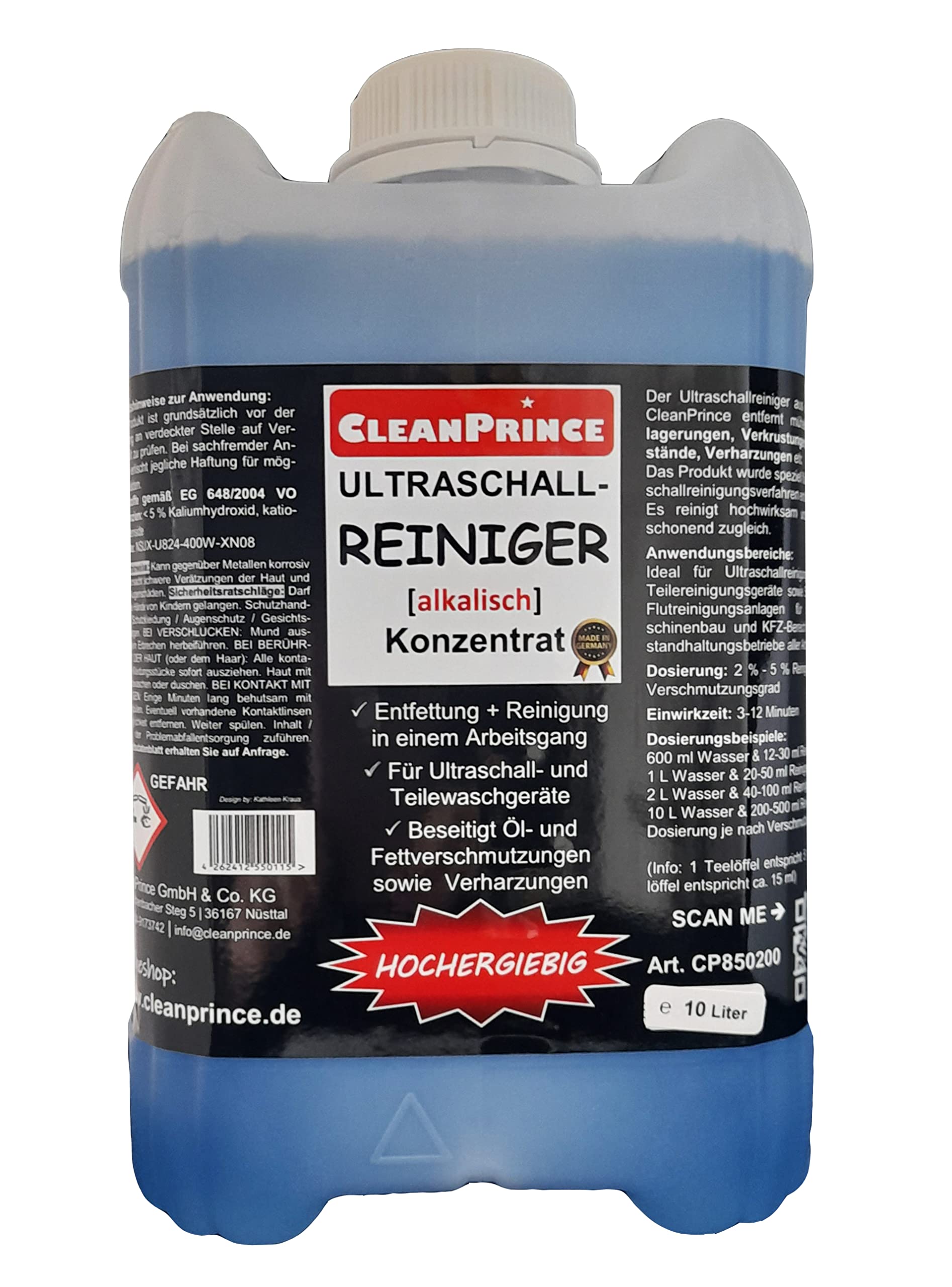 CleanPrince Limpiador ultrasónico alcalino de 10 litros, para lavadoras de piezas, limpiador ultrasónico, aceite, grasa y resina, ultrasonidos