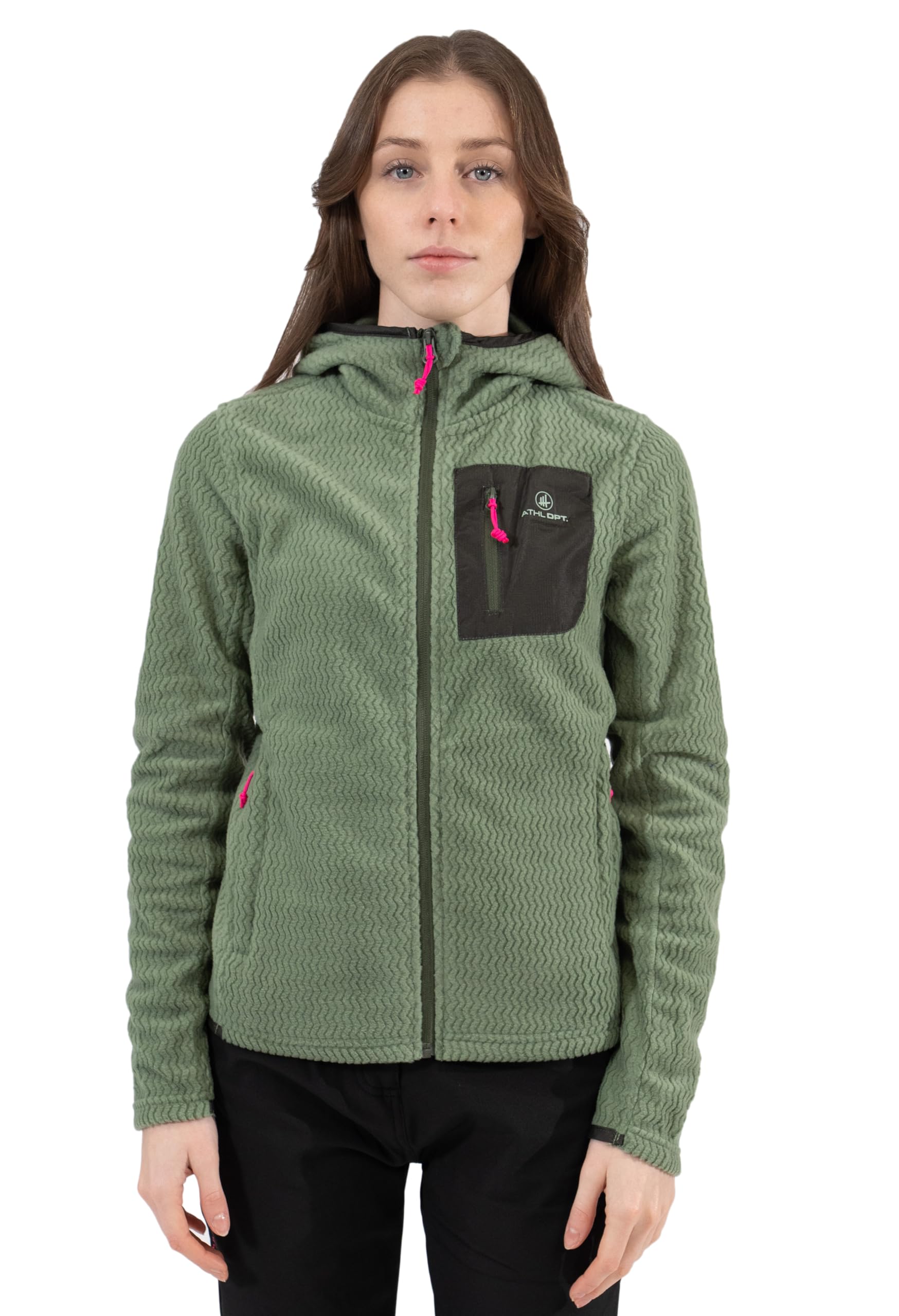 Veste polaire sportive pour femme avec col montant ou capuche dans des couleurs tendance pour les activités de plein air