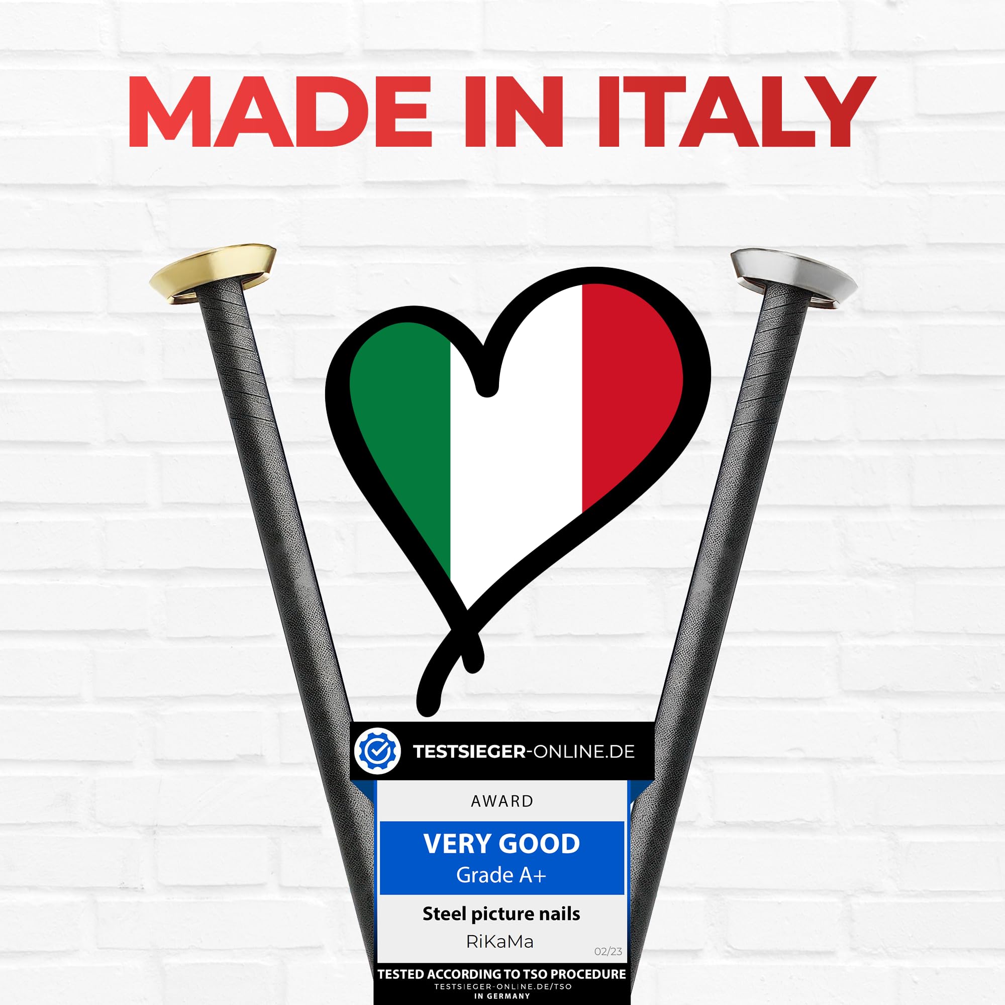 RIKAMA® – 50 chiodi per quadri in mix di 10 x 20 mm, 25 mm, 30 mm, 40 mm, 50 mm – chiodi in acciaio per l'uso su calcestruzzo, mattoni, intonaco e legno – Made in Europe (testa argentata)