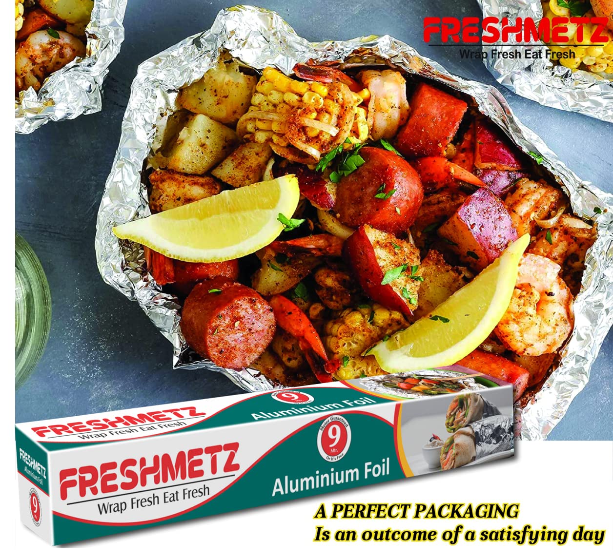 Freshmetz Aluminium Foil 9 Meter Roll | 11 Micron Food Grade Silver Foil Paper | Pack of 4 | Ideal for Tiffin Packing, Cooking, Baking & Food Storage 3