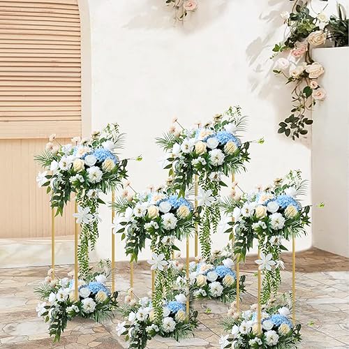 Miniatura 20 de 2 piezas de 23.6 pulgadas/23.6 in soporte de flores para mesas de boda, columna de jarrón de metal dorado, estante rectangular de exhibición