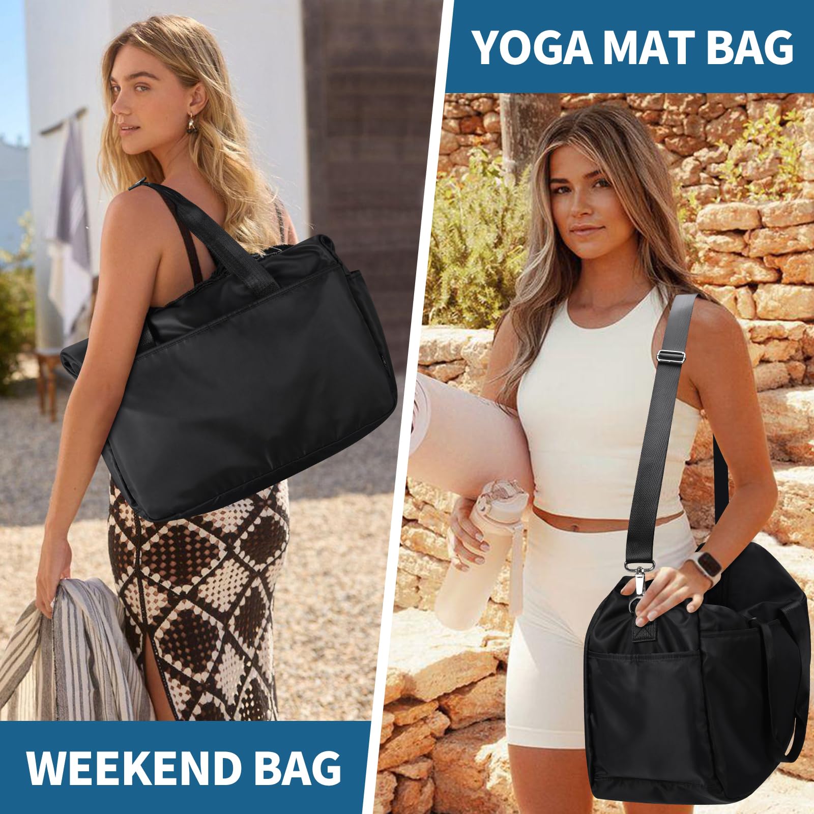 Borsone da viaggio,Borsa da weekend multi tasca,Borsa da palestra classica (50,8 cm), Nero-19 pollici
