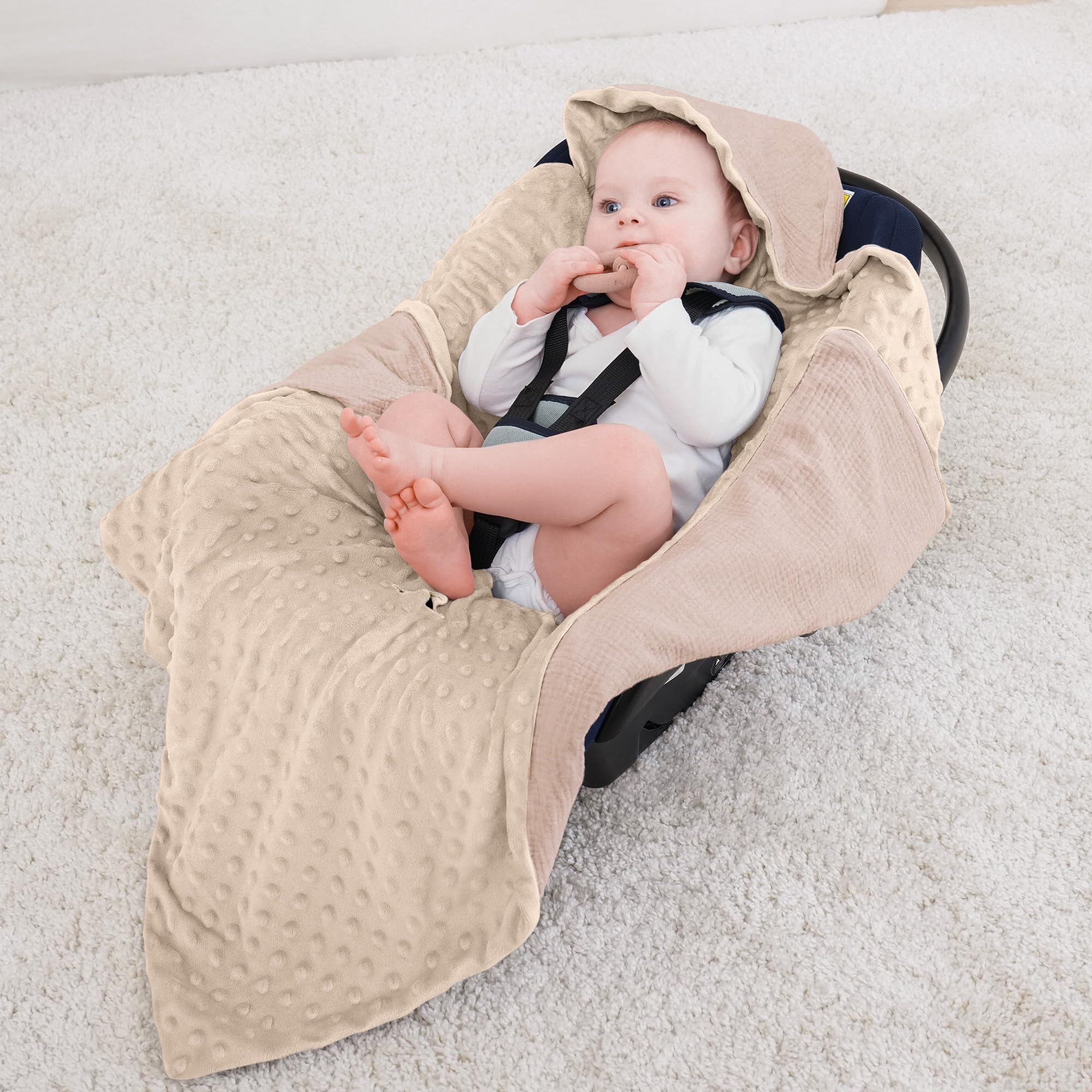 bearmoss Baby Coperta per Passeggino 90 x 90 cm Ovetto Universale Coperta Neonato per Seggiolino Auto, Passeggino, Navicella, con Imbottitura (Sabbioso)