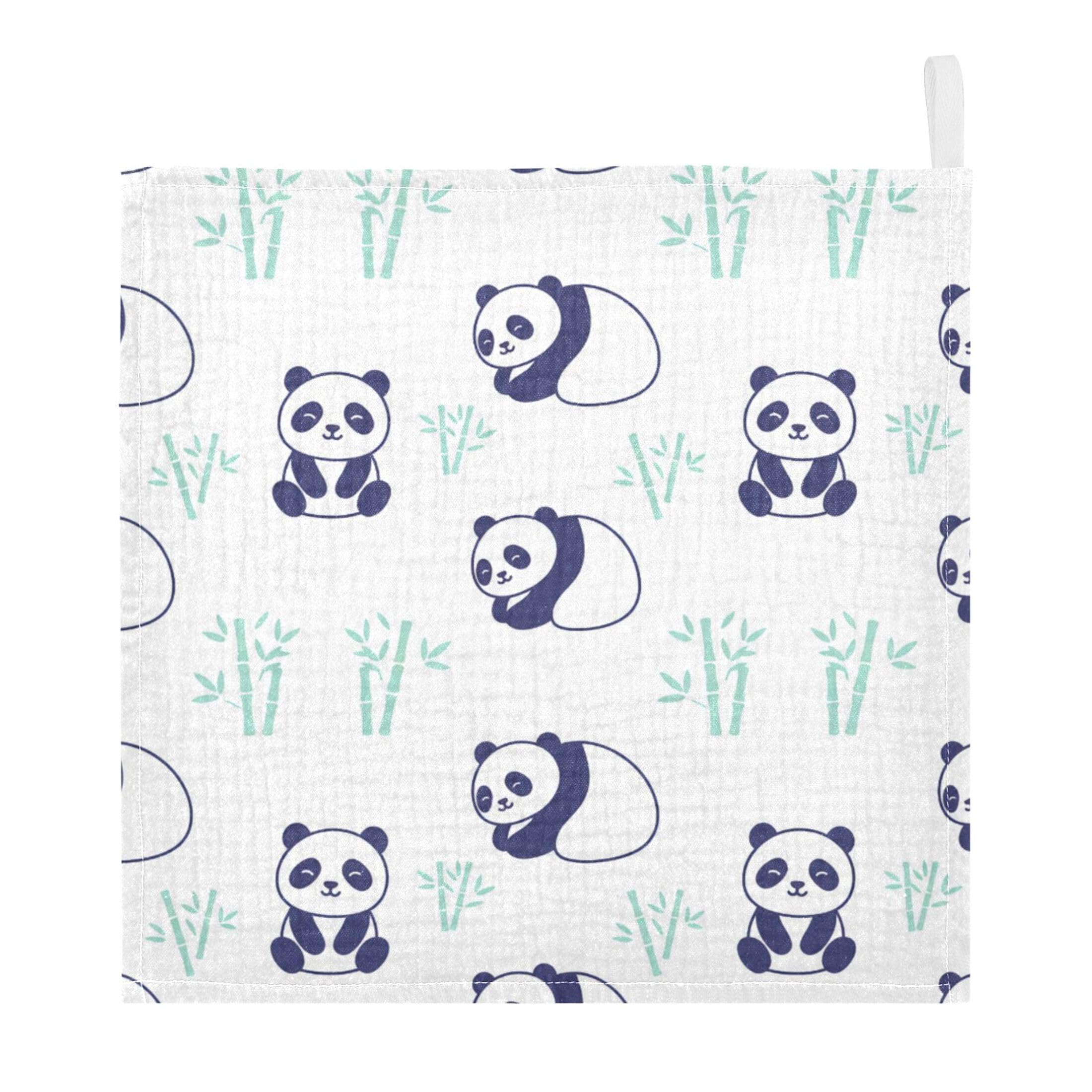 Fuauuyl Panda Baby Muslin Washcloths Cotton Absorbent Soft Burp Cloths for Newborns Infants Toddlers, Reusable Face Towels for Sensitive Skin, 5 Pack, 12x12 in