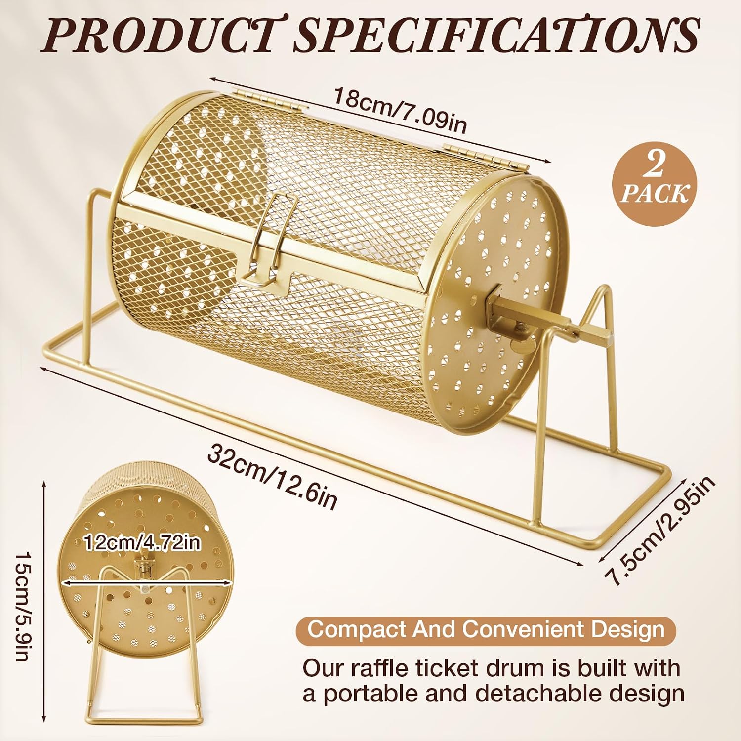 Teenyyou 2 Pcs 7" X 4.7" Small Raffle Drum Upgraded Ticket Spinner Holds 600 Tickets Raffle Wheel Spinner with Stand Drum Cage for Games Events