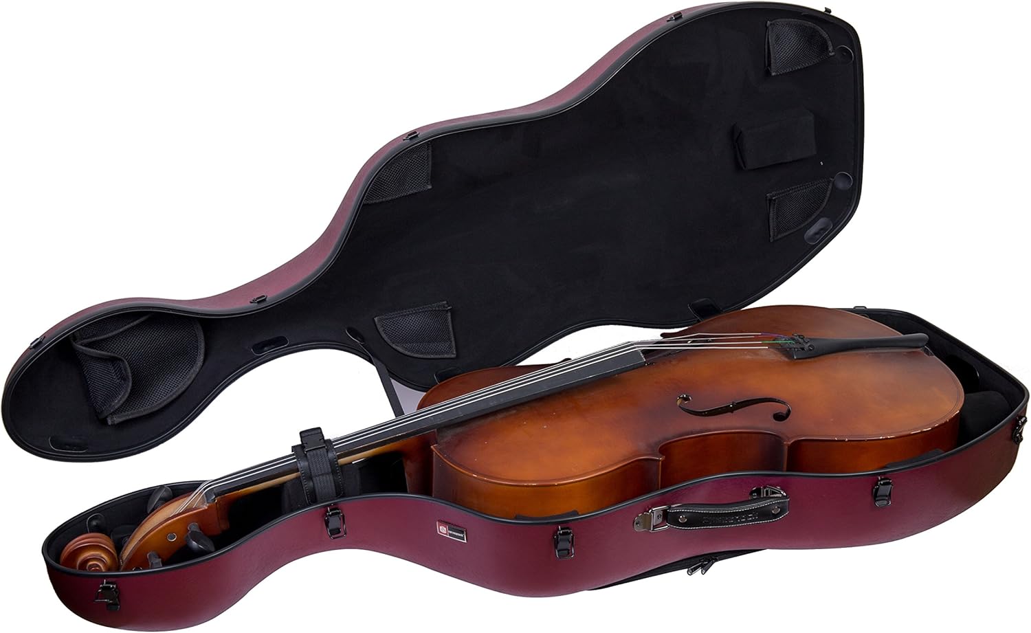 Crossrock Poly Carbon Cello Case for 4/4 Full-Size | Matte Red Finish, Wheels, Lightweight & Durable – Best for School Orchestra & Student Musicians