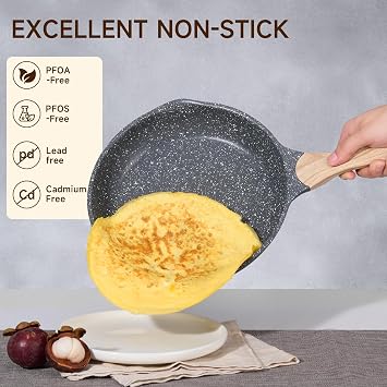 JEETEE Non Stick Frying Pan Set, Frying Pans Nonstick, Omelette Skillet with Soft Touch Handle, 3-Piece Cookware Set 8 Inch 9.5 Inch 11 Inch