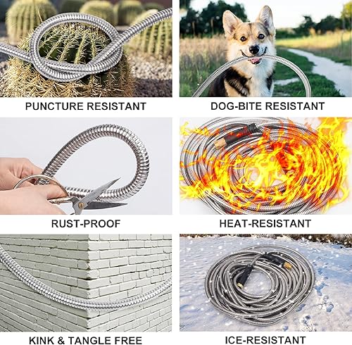 Miniatura 6 de Manguera de jardín de metal de 75 pies  Manguera de acero inoxidable 304 flexible, ligera, resistente con boquilla libre de 10 vías  Accesorios