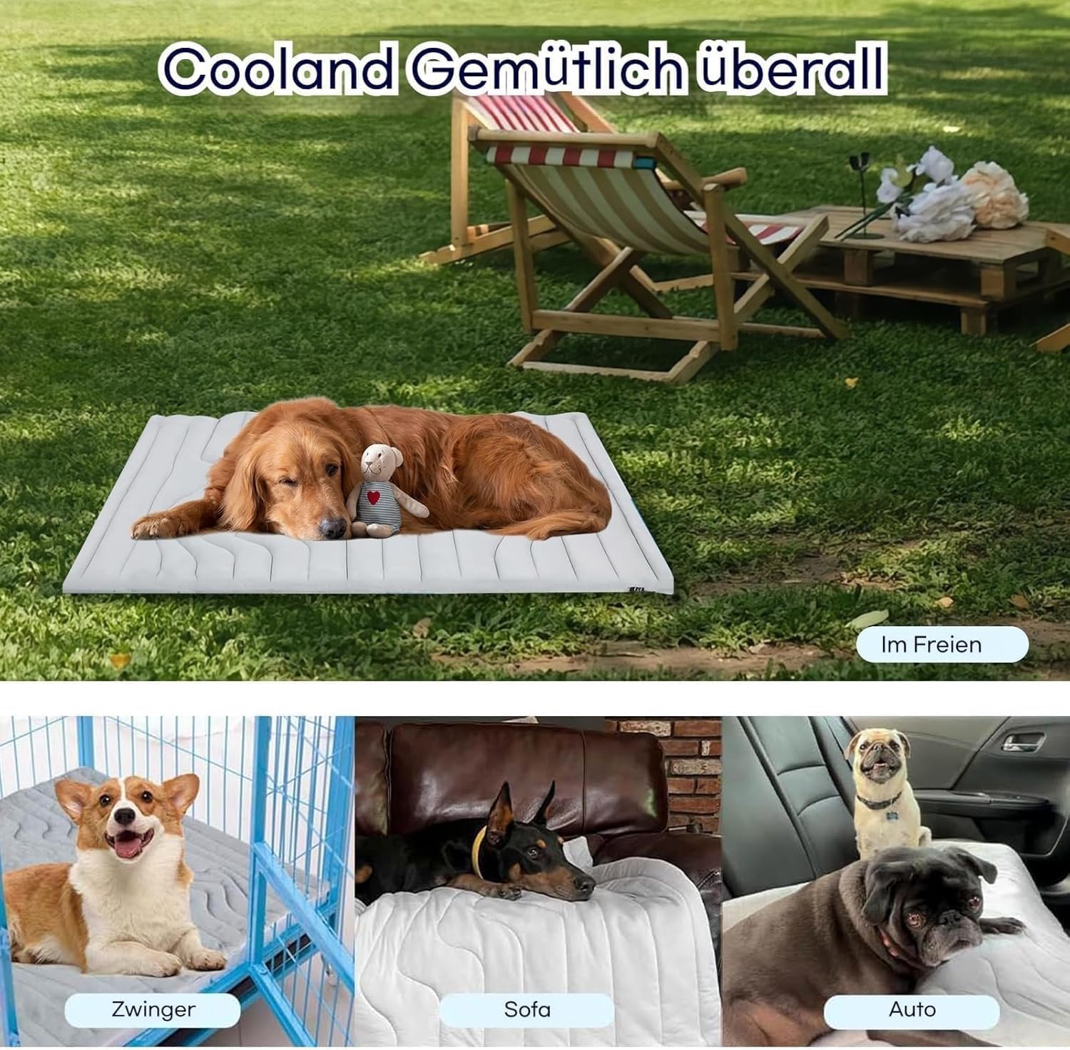 Dr Pfoten Pfotenchill Innovative Kühlmatte Für Haustiere,sicher Und Bequem, Speziell Für Ihren Geliebten Hund Entwickelt (L-122 * 71cm,Grau)
