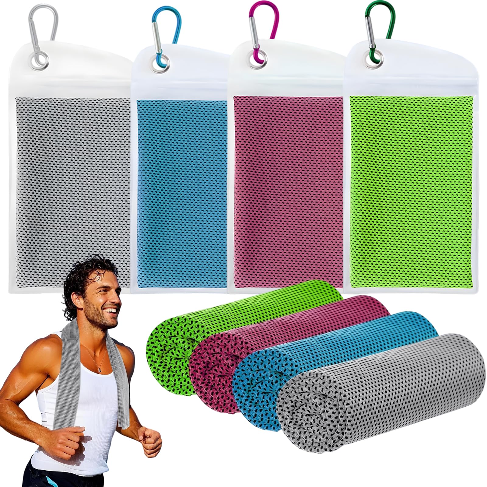 Cooling Towel, Gym Towel, 4 Pack Cooling Towels for Neck, Soft Breathable Travel Cool Towel, Sports Towels for Gym, Golf, Yoga, Fitness, Camping, Running, Workout and More Activities