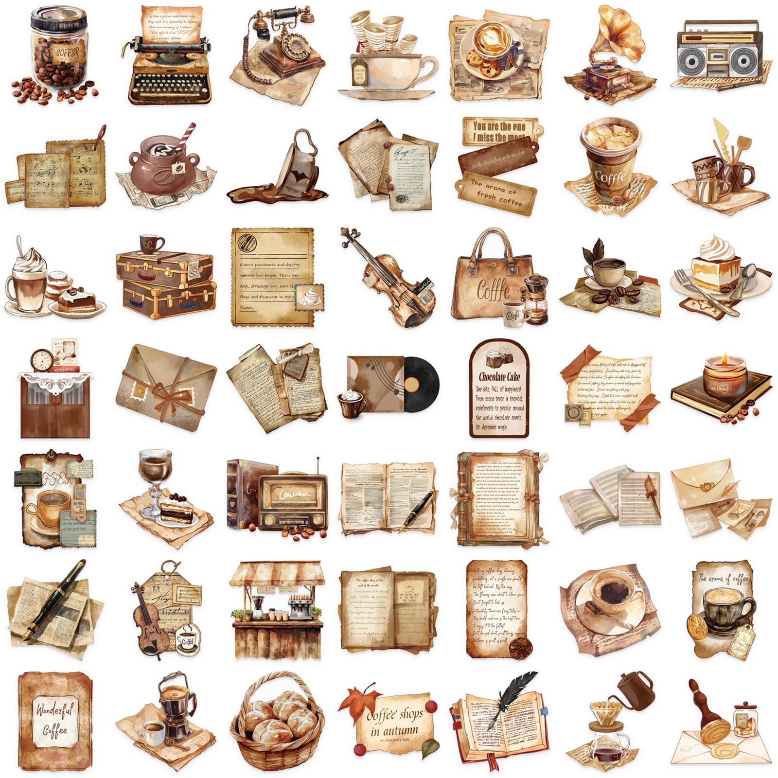 Zestaw naklejek w stylu vintage, graffiti, retro, kawiarnia, kalkomanie do dziennika, scrapbookingu, Kindle, laptopa, albumu, DIY, rękodzieła, planer dzienny, wodoodporne, PET, przezroczysta naklejka