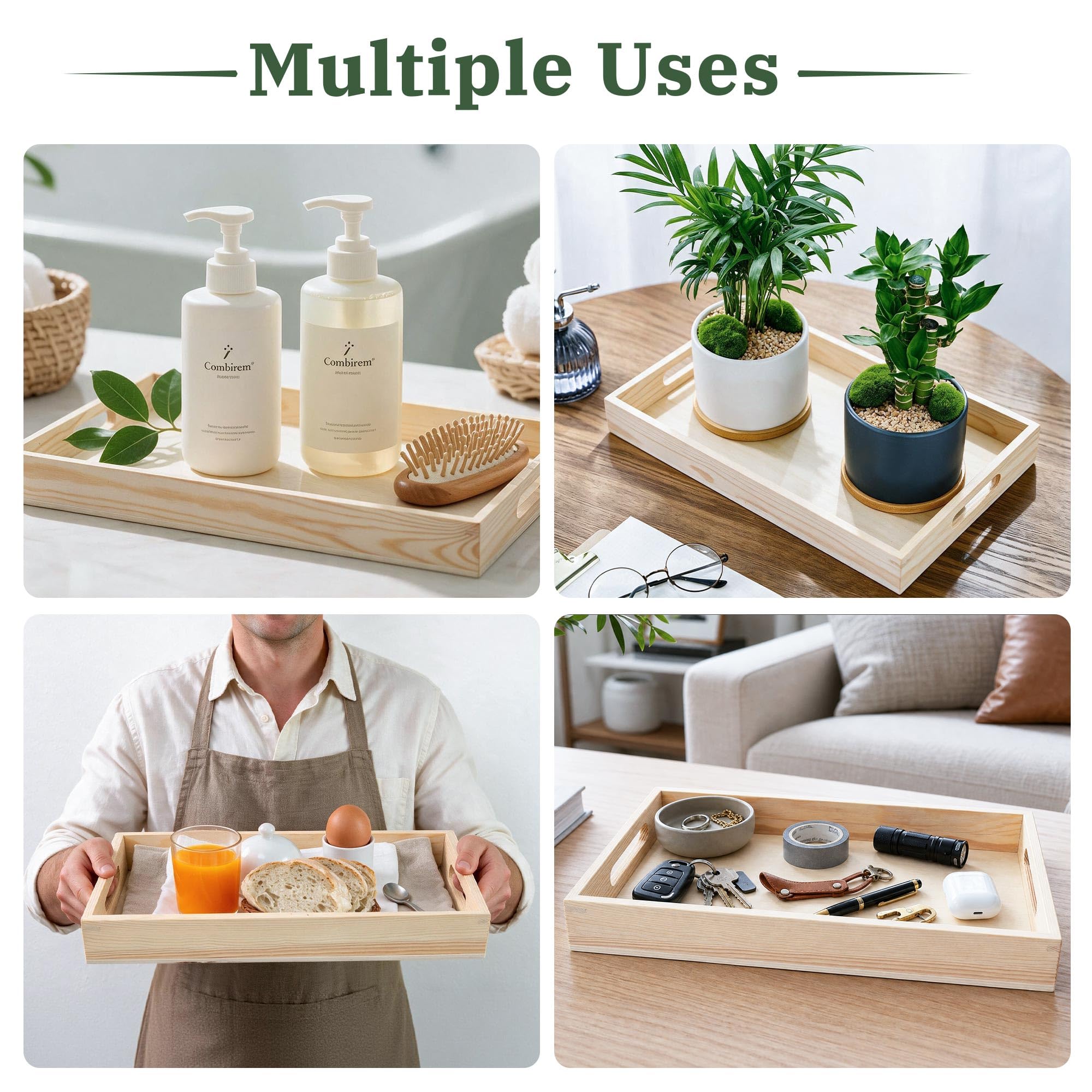 LotFancy Bandejas de Madera anidadas, Juego de 5, bandejas de Madera Natural sin terminar con Asas, para Manualidades y decoración, Organizador de Alimentos para Desayuno, Almuerzo, Cena