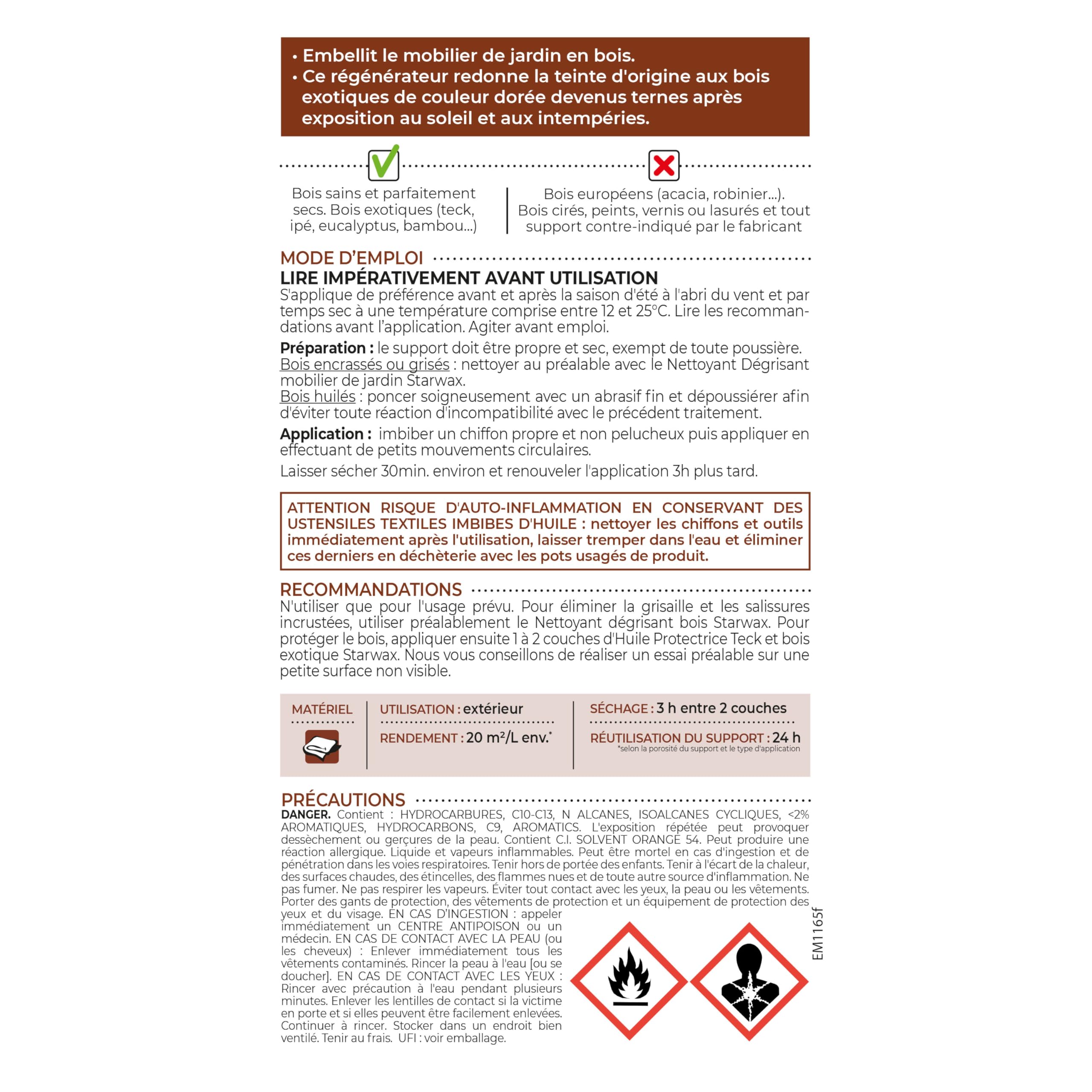 STARWAX Régénérateur Teck Bois Exotiques 500ml Jusqu'à 10m²