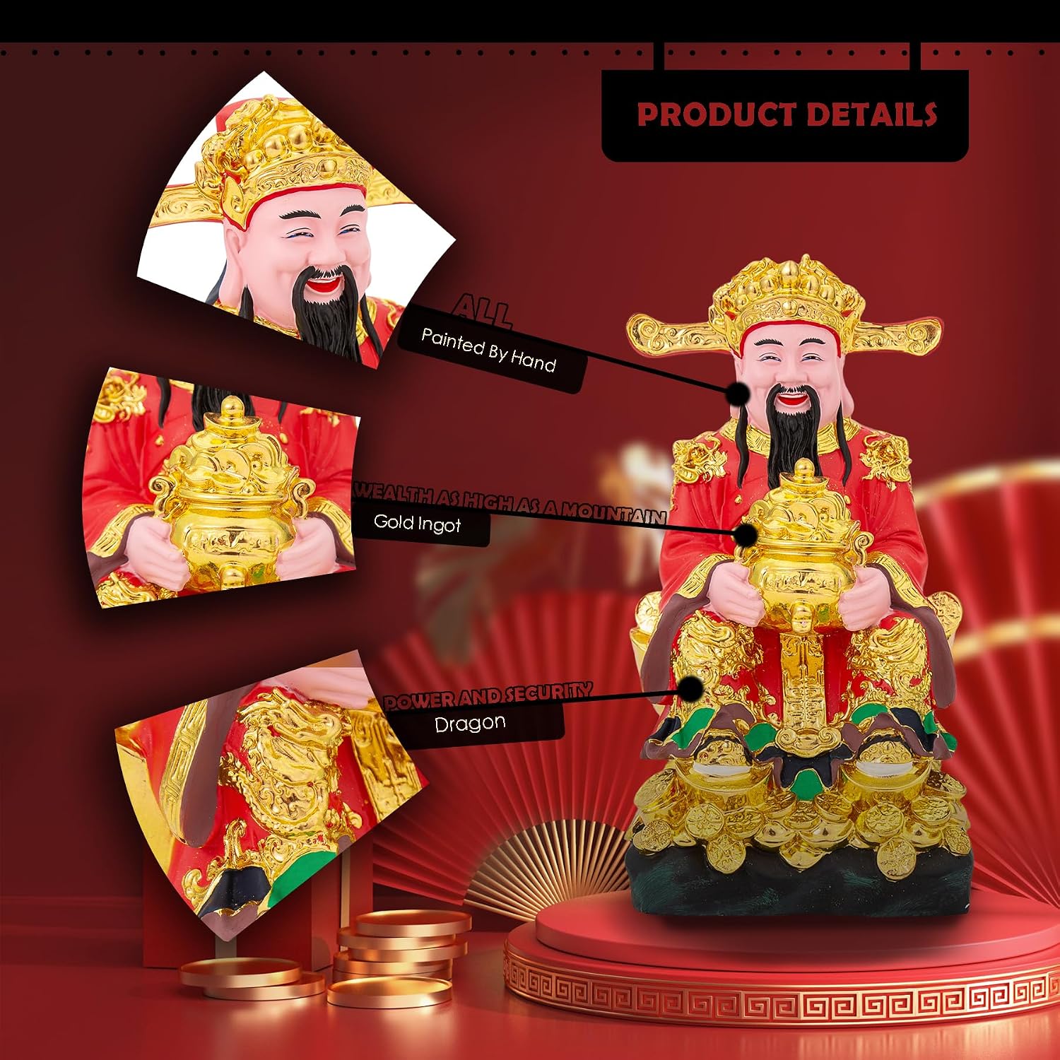 Resin CAI Shen Statue & Figure, Caishen, Feng Shui Decor & Gifts for Home image 5