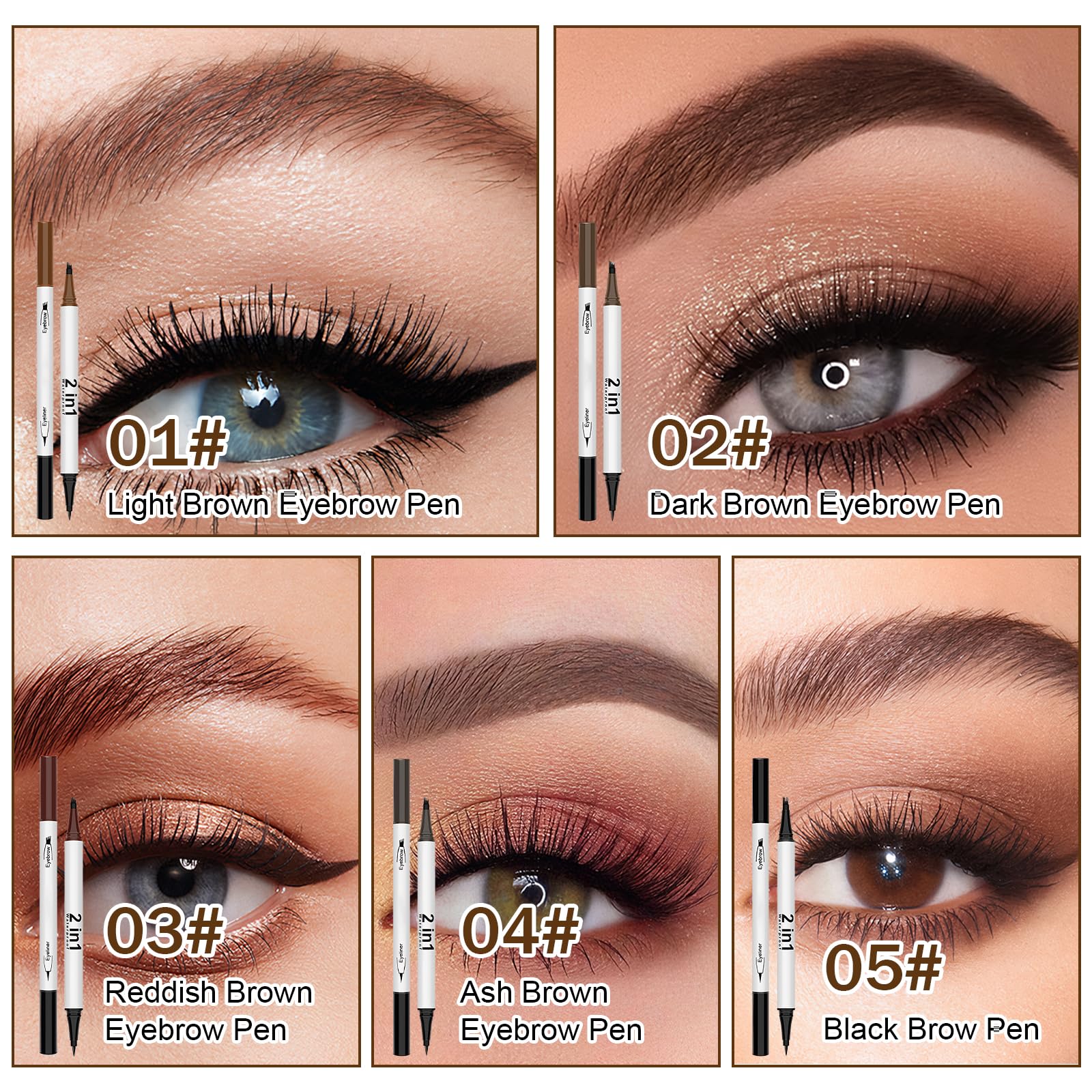 Set di 5 matite per sopracciglia impermeabili, resistenti alle sbavature, 2 in 1, design a doppia estremità, 4D, microblading, punta a 4 punte, eyeliner preciso, sopracciglia definite, 5 colori