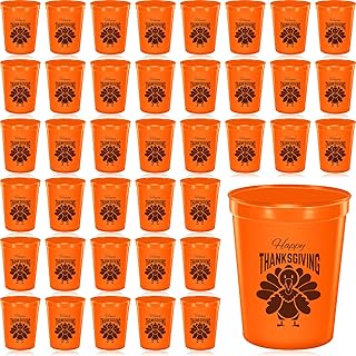 Thanksgiving Party Cups Orange Black Happy Thanksgiving Turkey Plastic Party Reusable Cups Bulk 12 oz Tumblers, for Thanksgiving Dinner, Thanksgiving Party, Friendsgiving Party Supplies (48 Pieces)