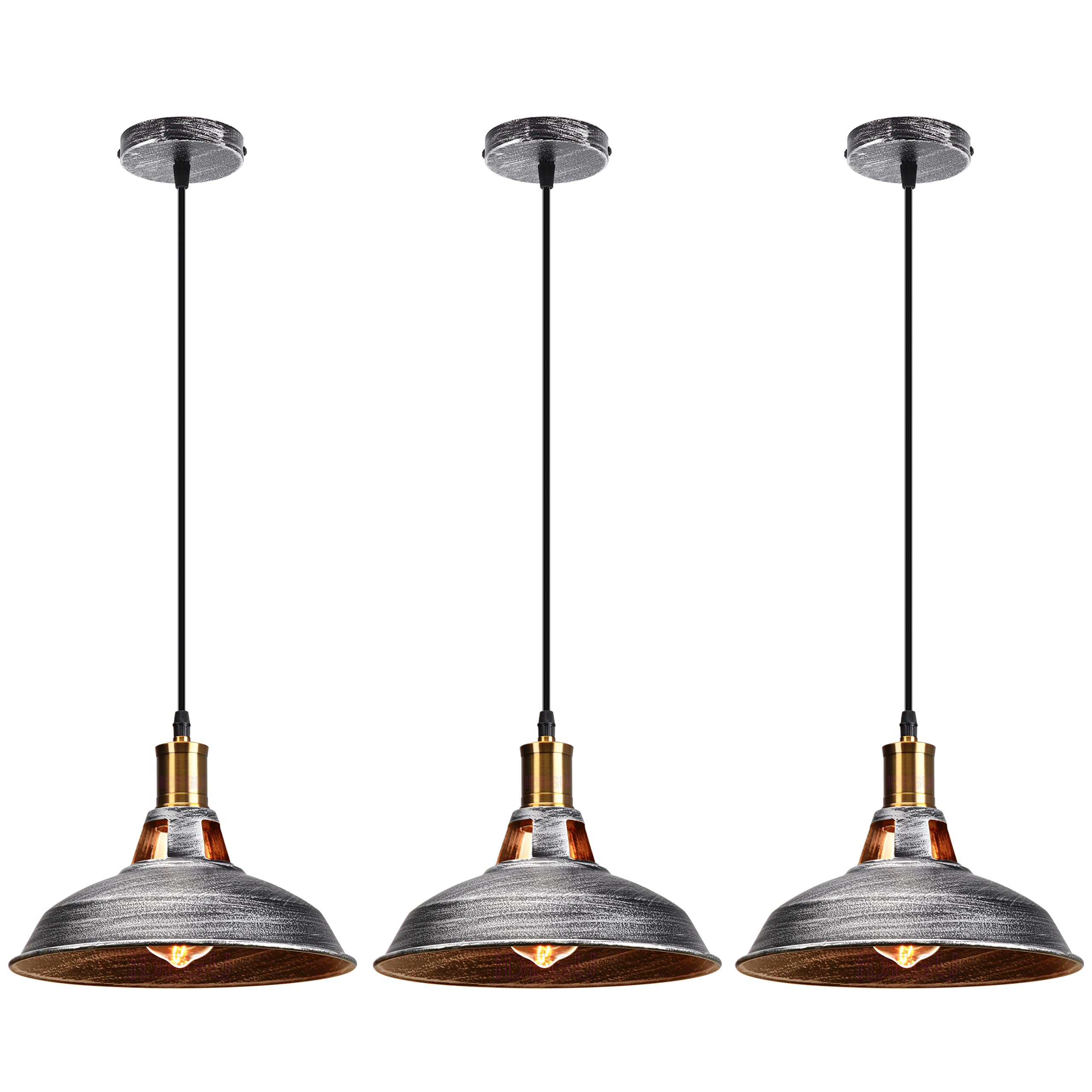 iDEGU 3 Pack Industrial Retro Metal Pendant Light 27 cm Vintage E27 Ceiling Lighting for Dining Room, Living Room, Bedroom, Restaurant (Silver Rust) — image 1