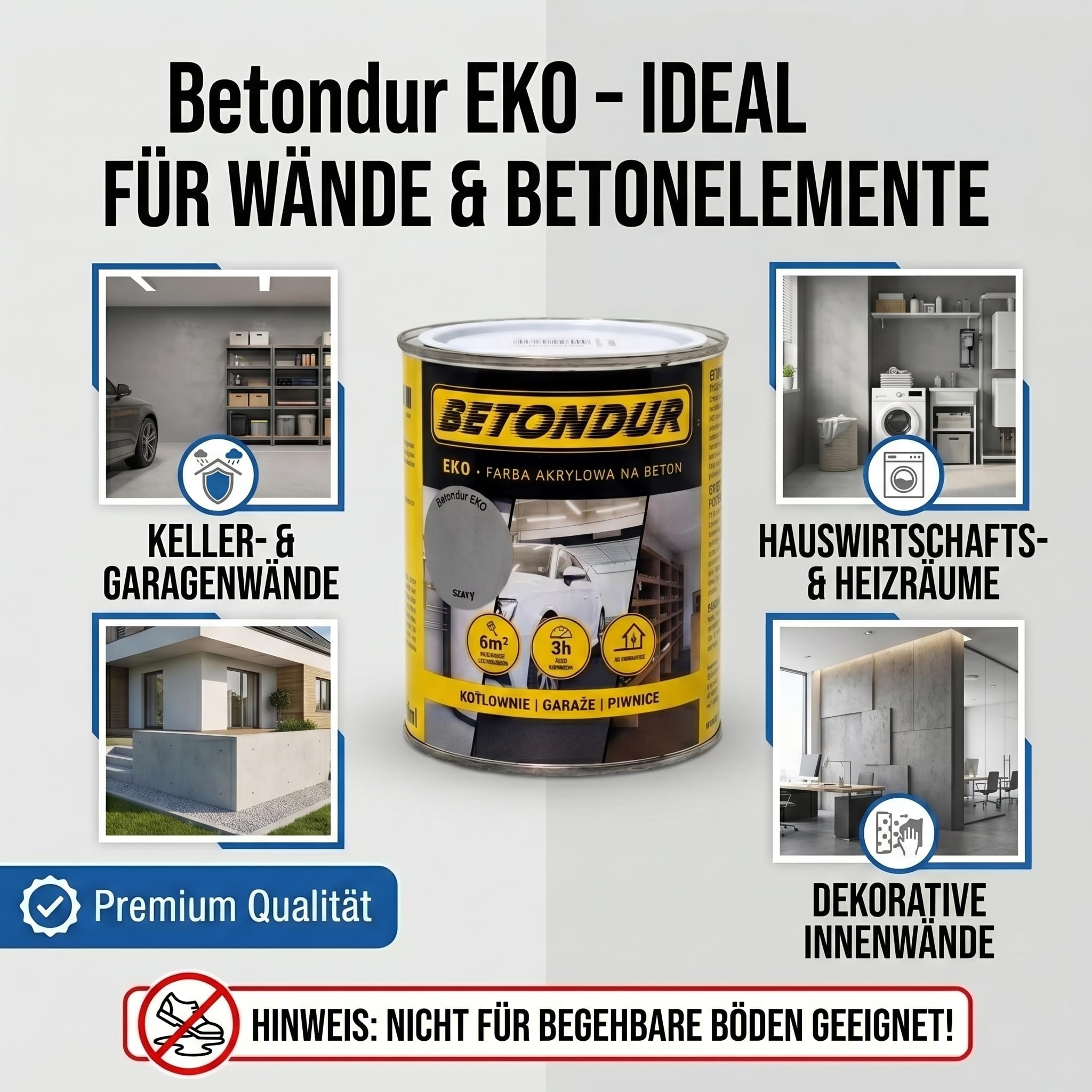 EKO – Vernice Ecologica per Cemento 2,5L – Grigio Chiaro – Rivestimento Acrilico Protettivo per Interni ed Esterni – Resistente agli Agenti Atmosferici e all’Abrasione – Antipolvere