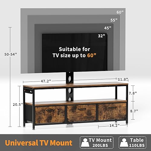 Miniatura 6 de JUSTOGO Soporte de TV con soporte y toma de corriente, soporte de TV con cajones de almacenamiento para sala de estar, dormitorio, centro de