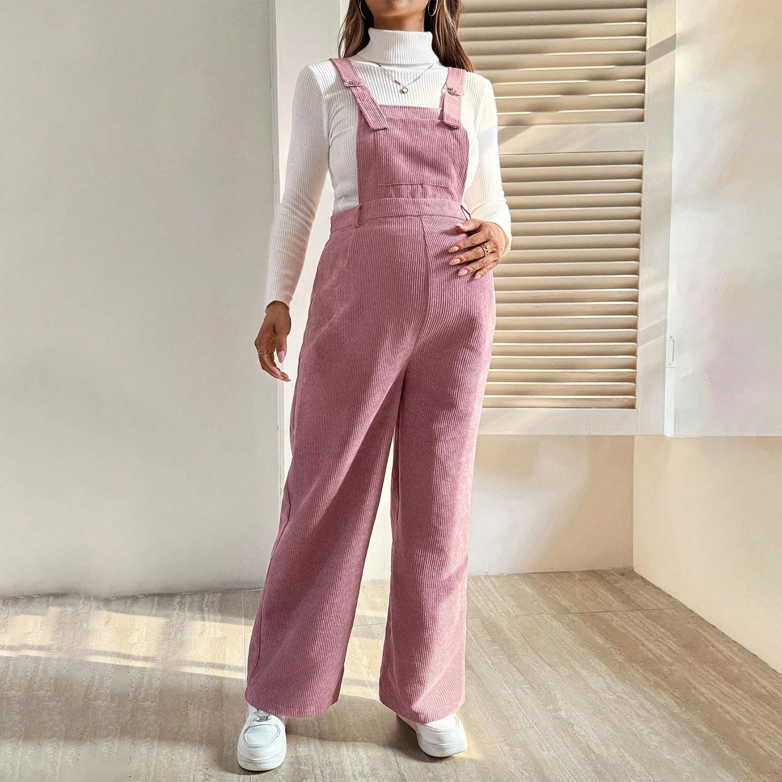 Pantaloni Salopette Premaman da Donna,Velluto a Coste Pantalone della Tuta sopra Il Pancioni Leggings Vita Regolabile Pantalone Elasticizzato Confortevole Pants Casual Abbigliamento