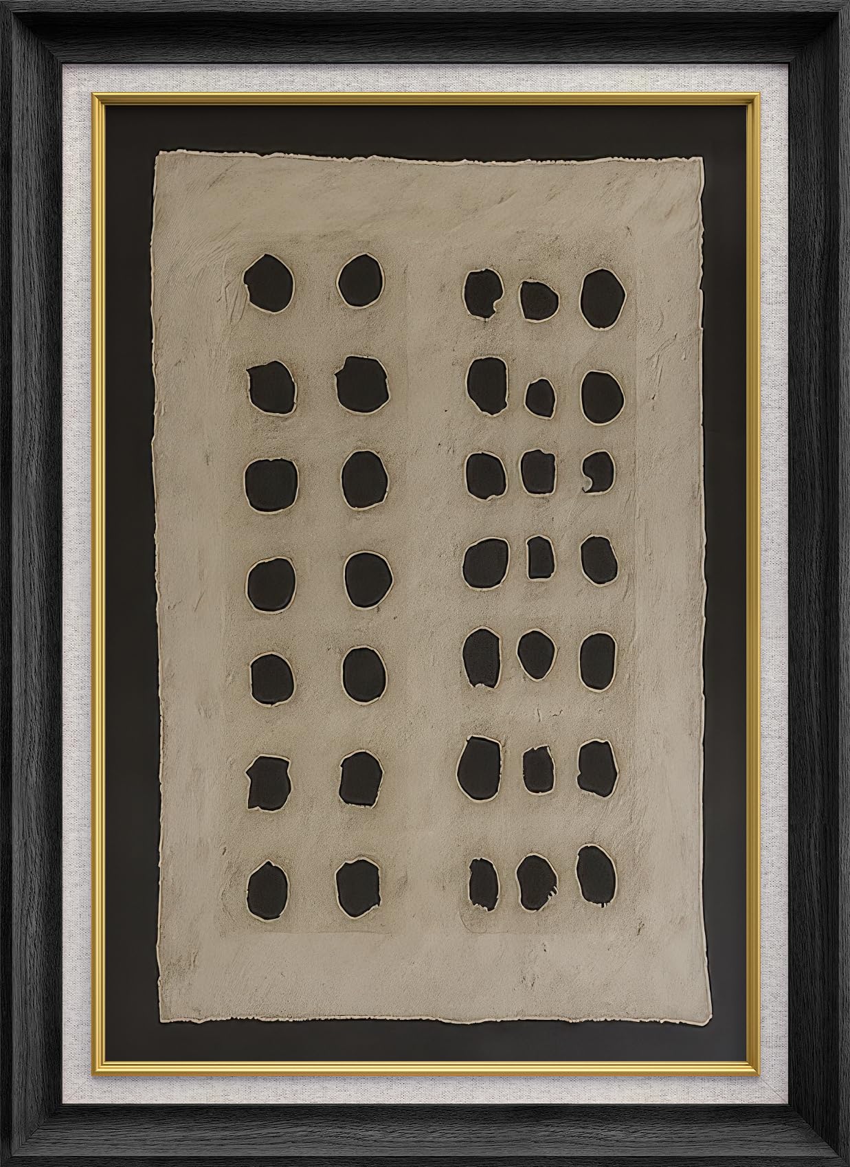 SIGNWIN Premium Frame Art Rustic Beige and Black Dotted Grid Modern Abstract Geometric Illustrations Fine Art Traditional Iconic for Living Room,