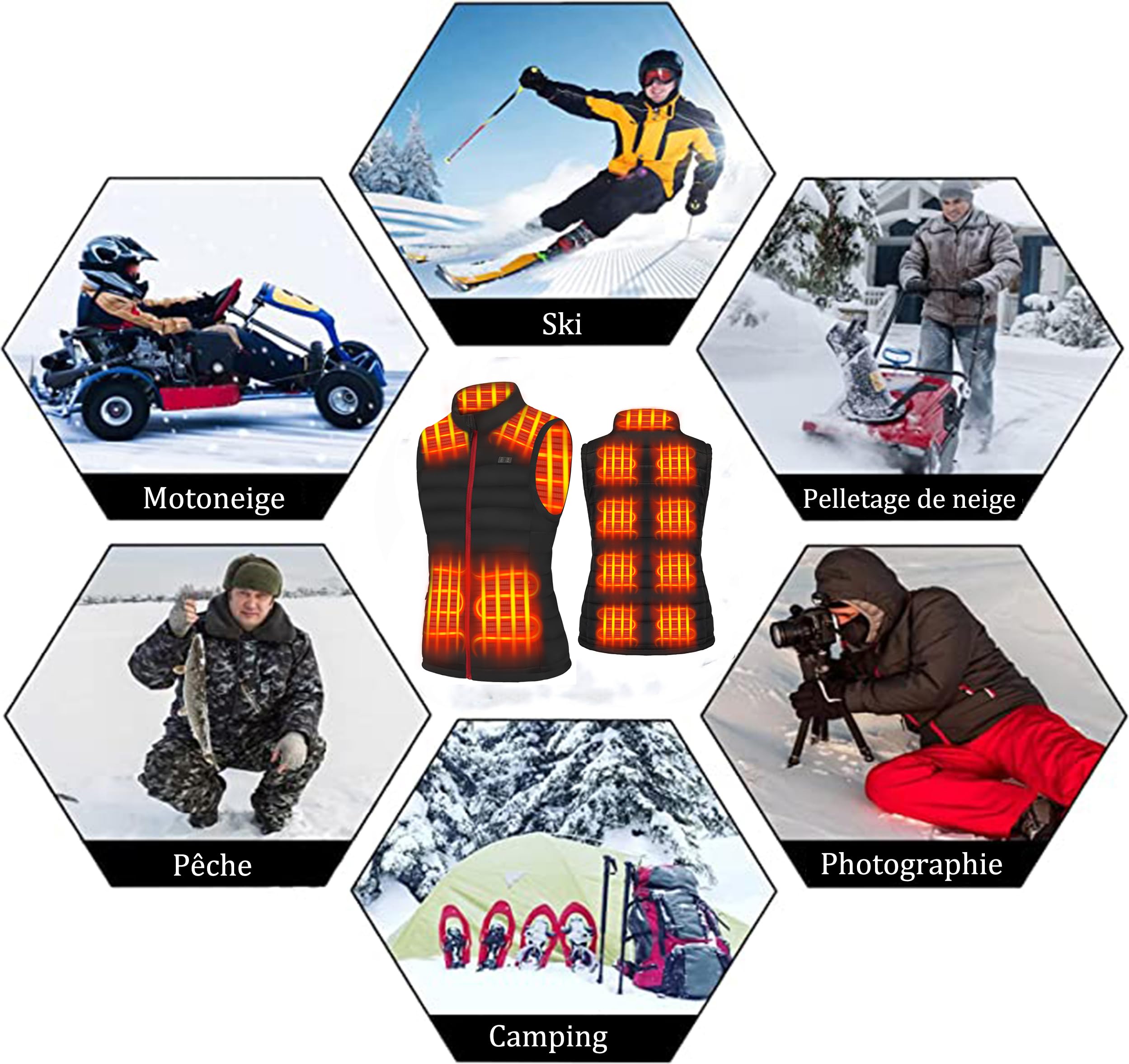 Gilet Chauffant Femme, Veste Chauffante Femme avec Batterie incluse avec 13 zones, Veste Chauffante Électrique USB Vêtement