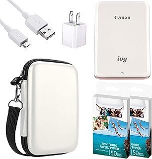 Canon IVY Mobile Instant Mini Photo Pocket Printer through Bluetooth, Portable, Rose Gold, Includes 2x3” Zink Photo Paper Sticker (100 Sheets), Protective case and USB Charging Cable with Wall Adapter