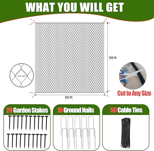 Miniatura 3 de Red para pájaros para gallinero  Red de pollo de 50 x 50 pies para techo de gallinero, cubierta de red de aves de corral, red de halcón para valla