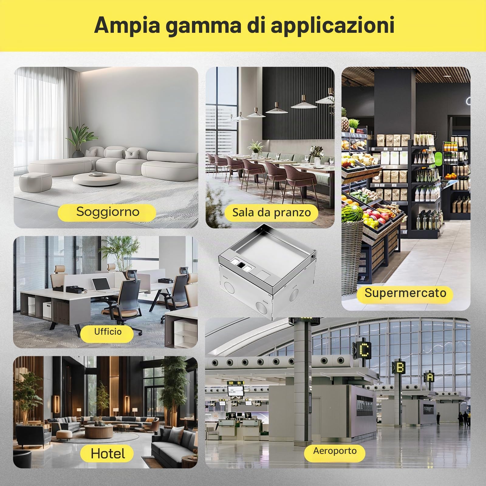 Scatola di corrente da incasso a pavimento 16A 4000W in acciaio inox impermeabile, 2 prese elettriche UE, set da pavimento retrattile per cucina, soggiorno, ufficio, hotel