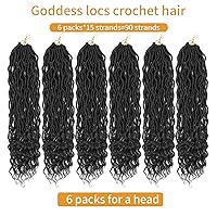 Vista 4 de Rastas de diosa de pelo de ganchillo de 18 pulgadas, 6 paquetes, pelo de ganchillo postizo previamente enrollado, pelo de ganchillo suave