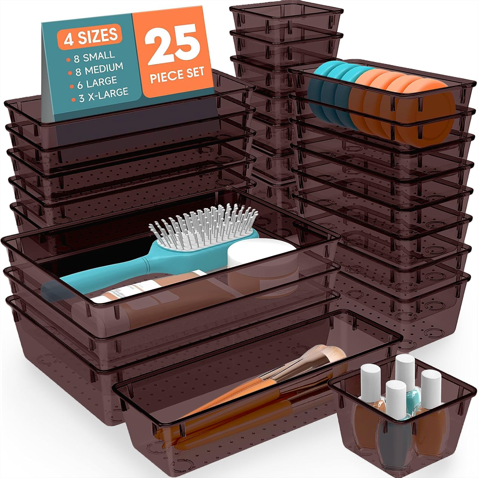 SpaceHacks 25 PCS Plastic Drawer Organizer, 4-Size Versatile Organizer Trays &amp; storage Bins