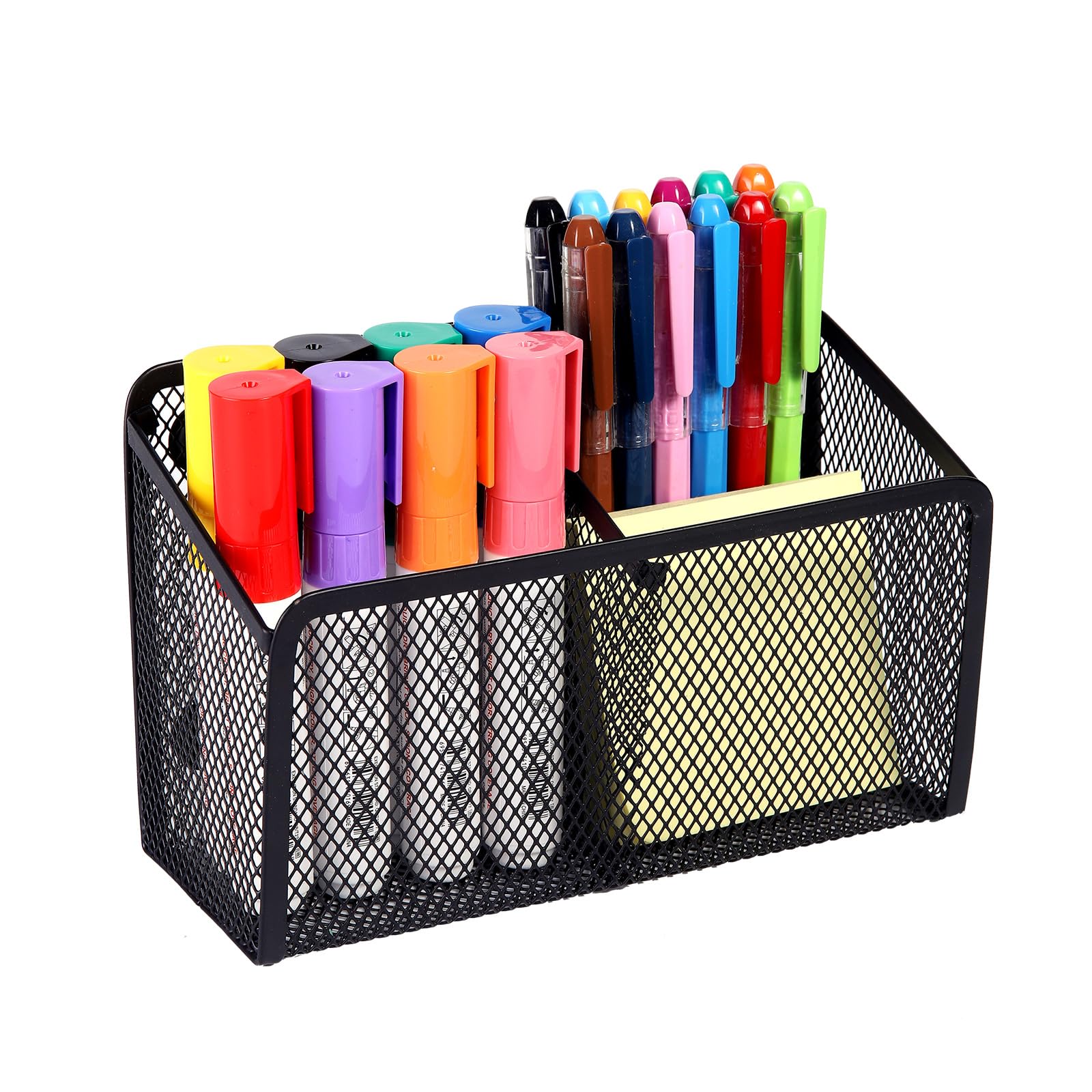 Ameceres Magnetic Pencil Holder - Extra Strong Magnets Mesh Marker Holder Perfect for Whiteboard, Refrigerator and Locker Accessories (2 Baskets, 1 Pack Black)