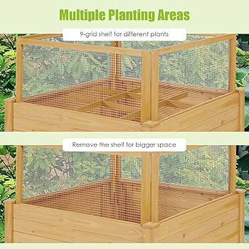 Amazon.com: Giantex Raised Garden Bed with Fence, Wood