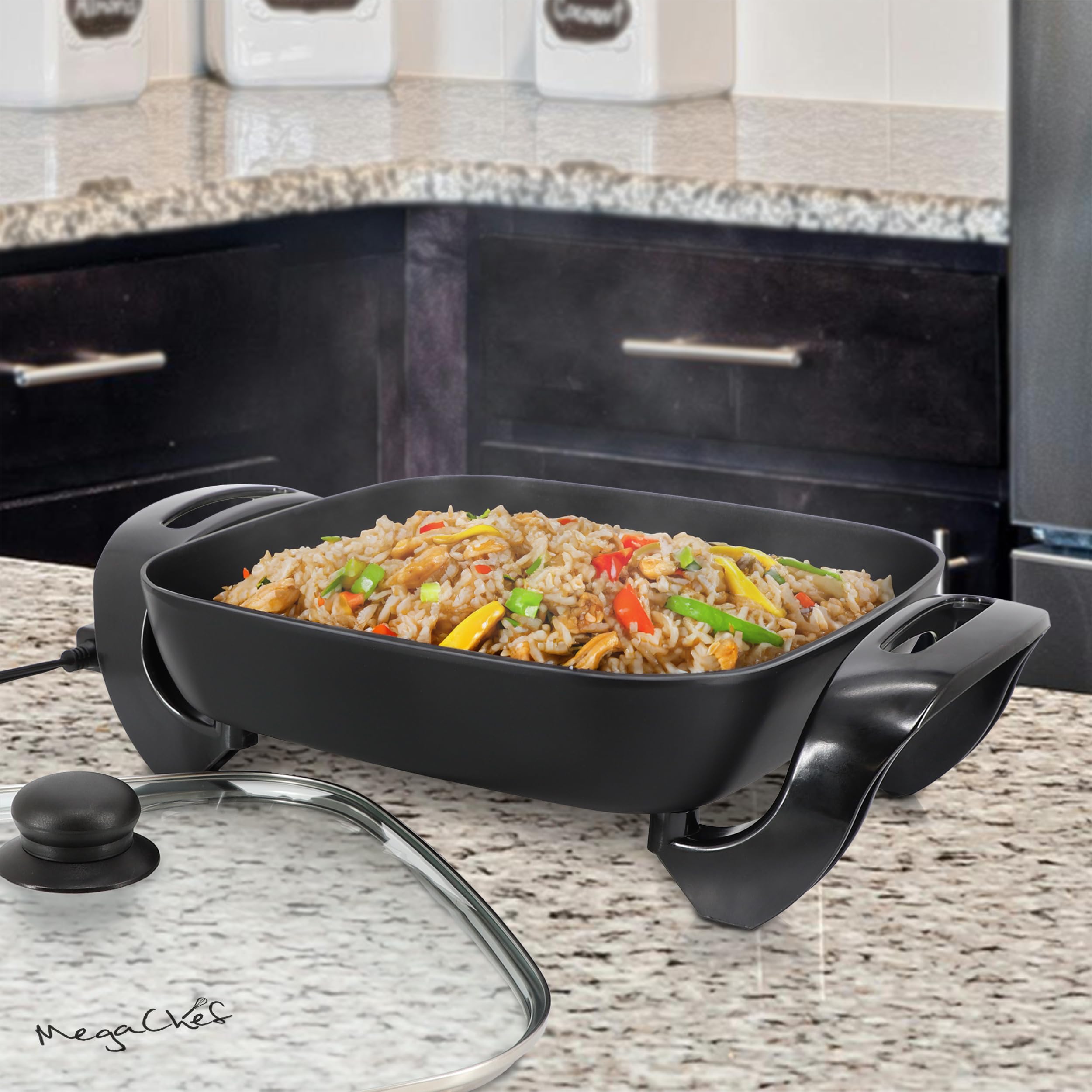 Sartén eléctrica con tapa de vidrio templado, revestimiento antiadherente y control de temperatura ajustable, versátil electrodoméstico de cocina pequeño (sartén de 11.81 pulgadas) 7