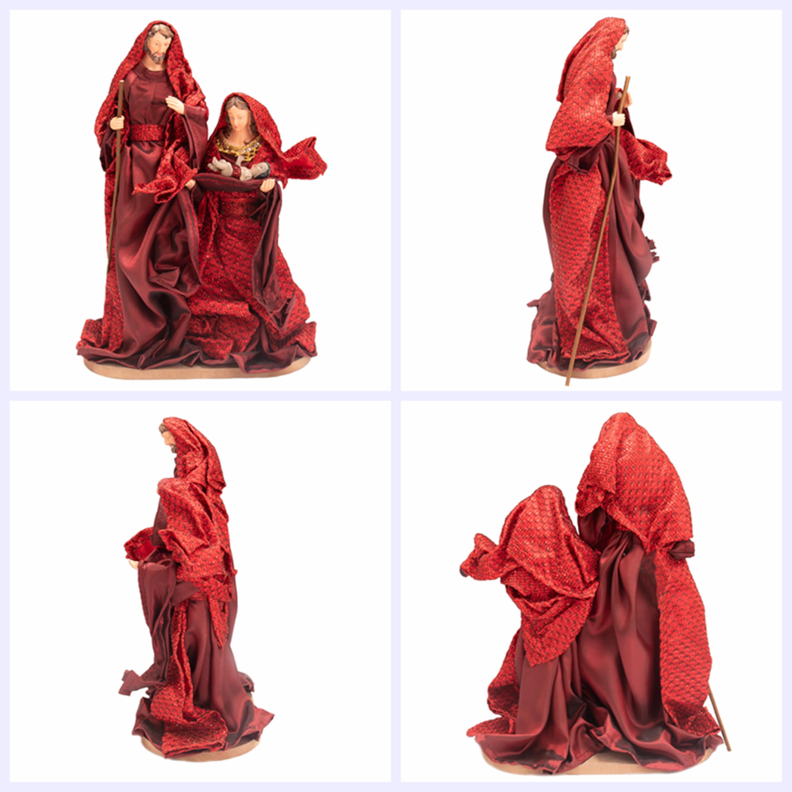Nazareth Store Ensemble de crèche rouge en tissu résine coton vêtements sainte famille trois personnes ornements