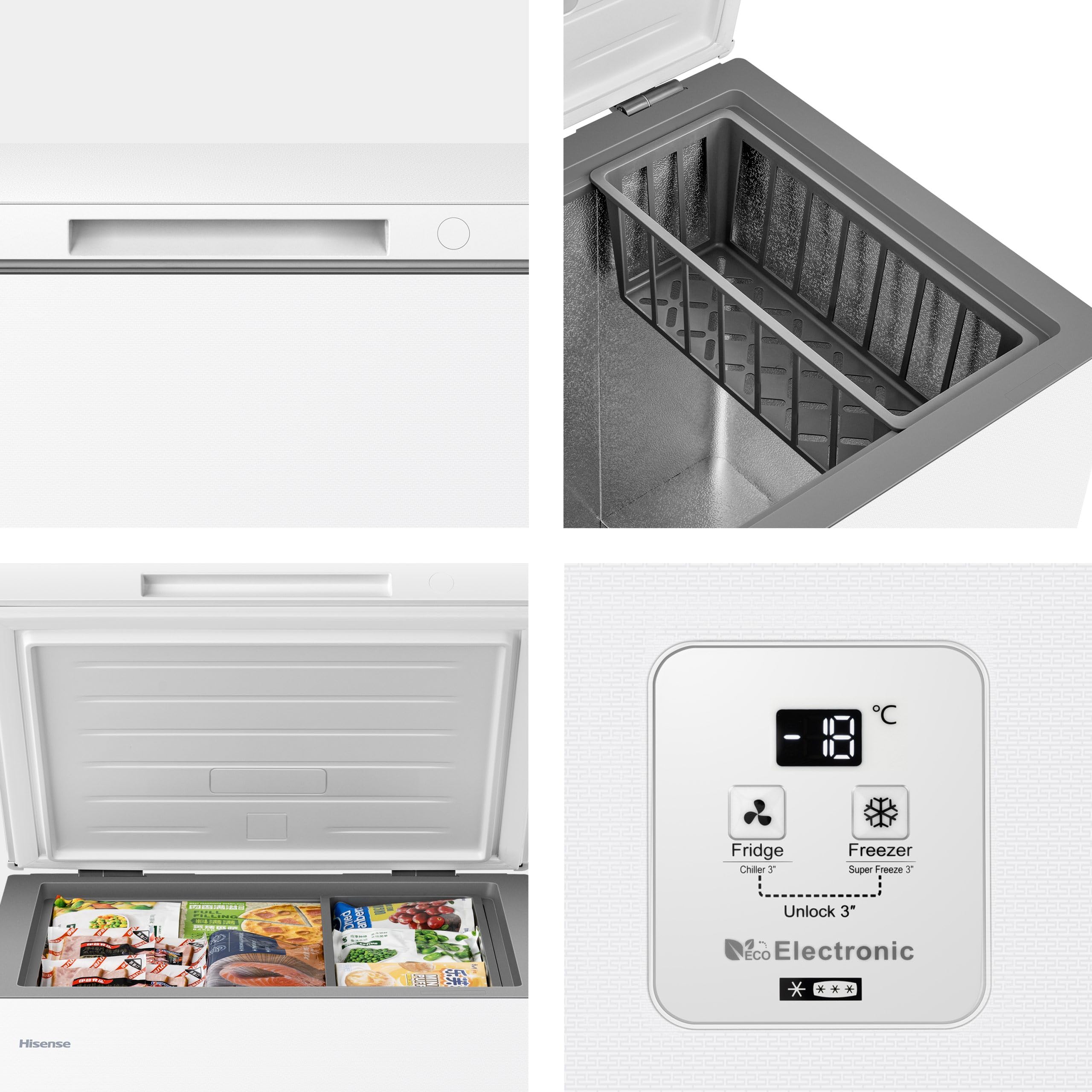 Hisense FT145N1AWE Gefriertruhe 140 Liter, LED-Beleuchtung, super leise 40 dB, E-Klasse, (L*B*H): 60,6 × 55,9 × 85,8 cm, weiß