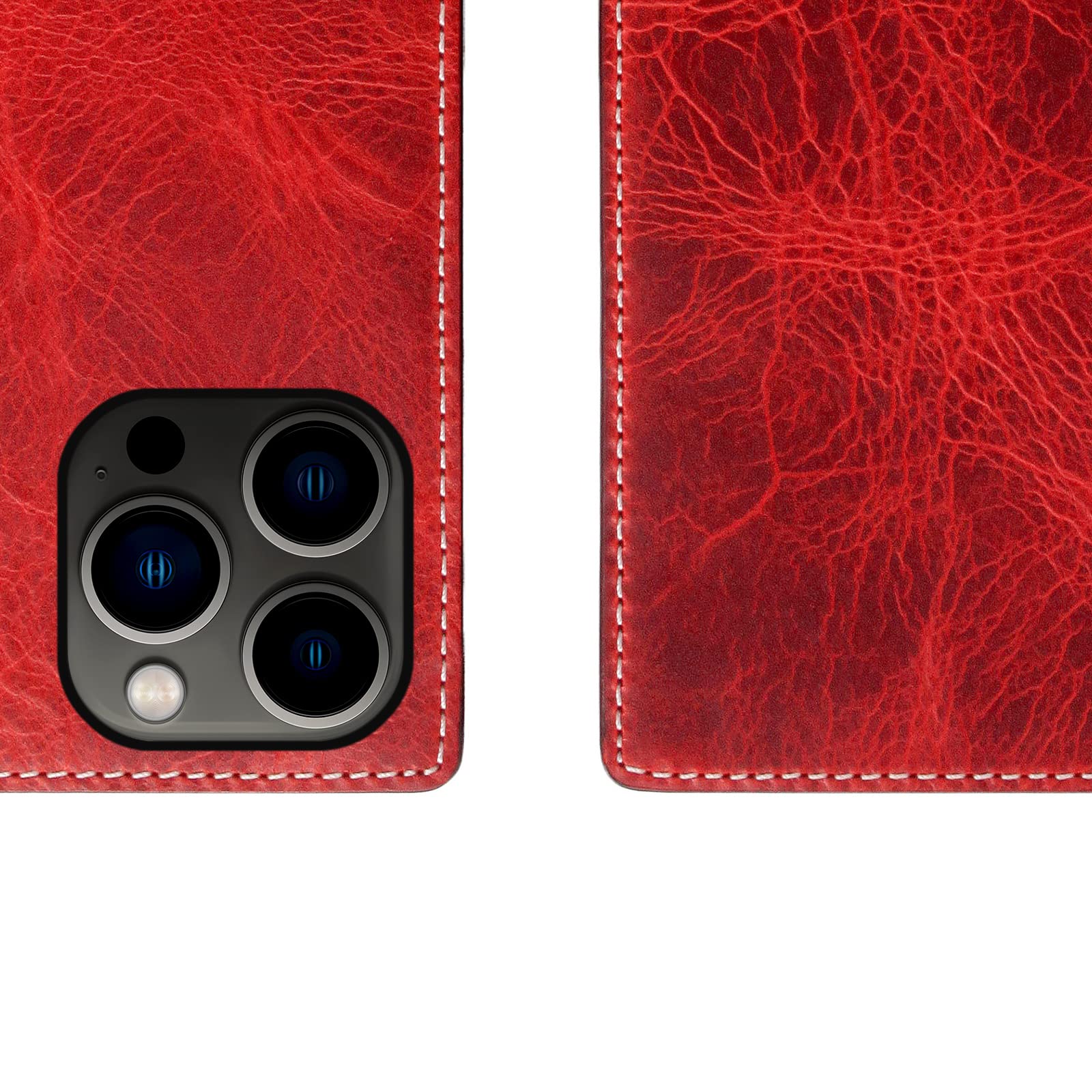 SLG Skórzane etui portfelowe kompatybilne z iPhone 14 Pro, D7, włoski woskowy skórzany pamiętnik, etui z klapką z przegródką na karty z pudełkiem na prezent, ręcznie robione i zaprojektowane dla iPhone'a 14 Pro (czerwone)