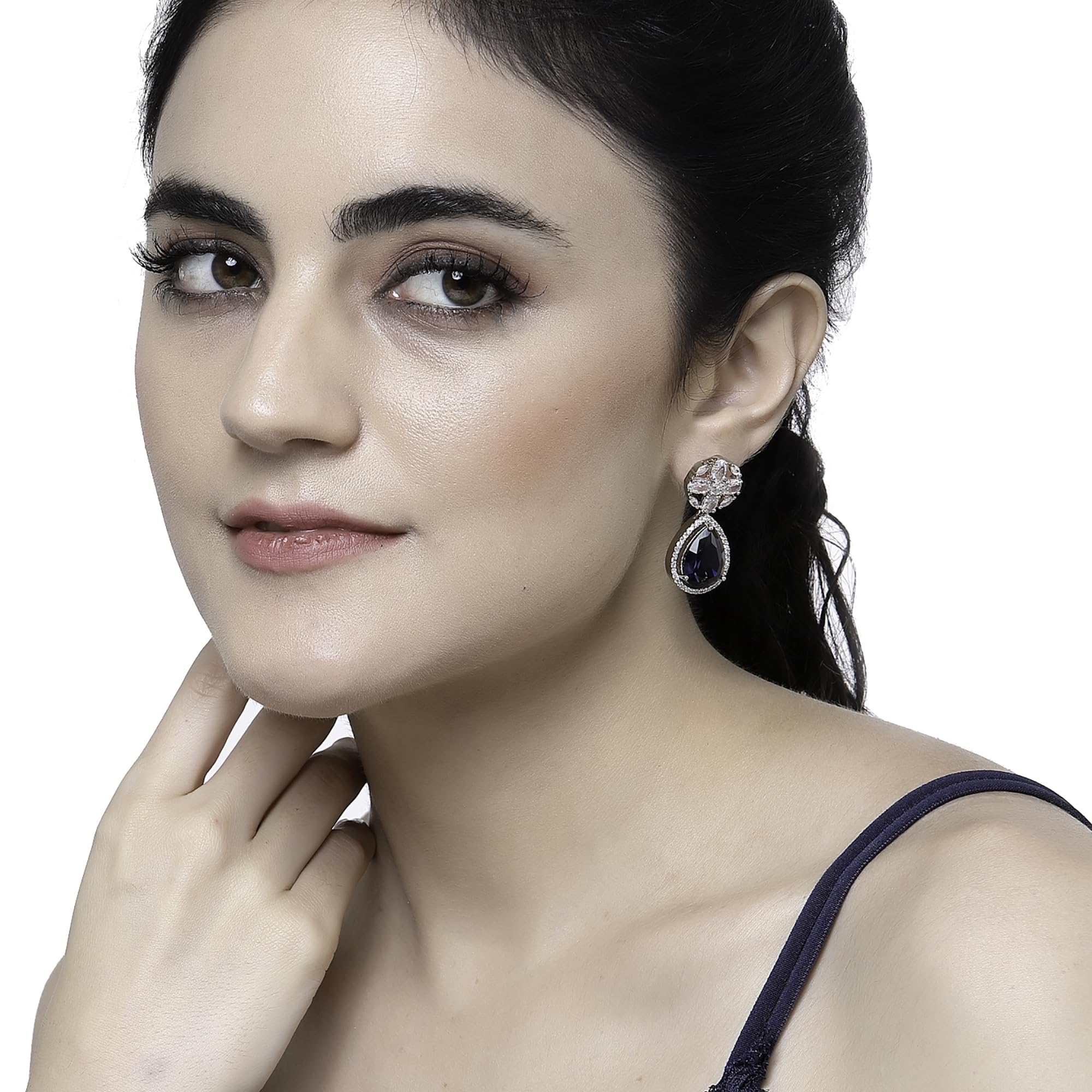Rhodium-Plated Teardrop & Floral Drop Earrings