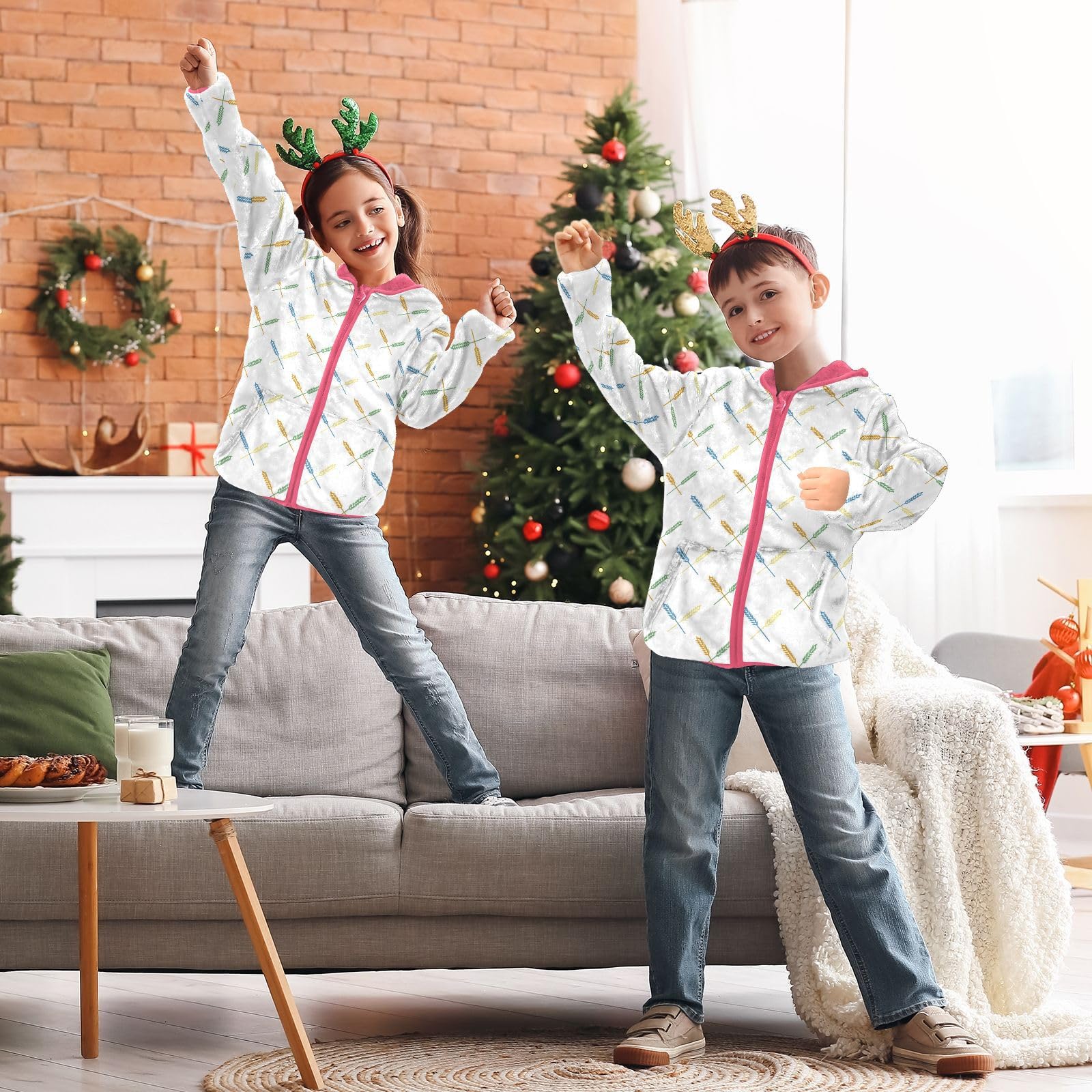 Cappotto con cappuccio per bambini, per autunno e inverno, caldo, a maniche lunghe, con cerniera, antivento, con due tasche, per 3-10 anni, motivo a piante colorate