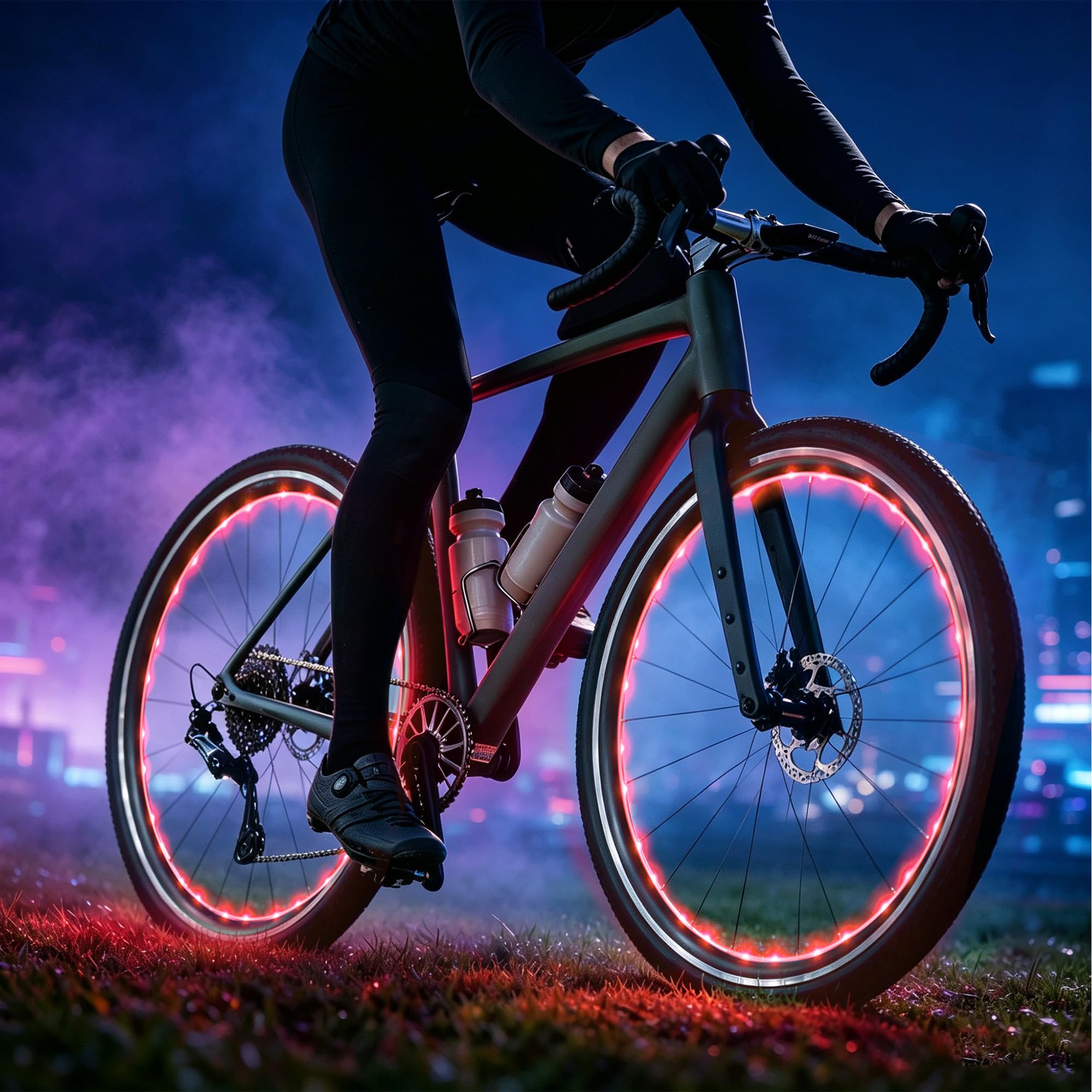 Lot de 2 lumières LED pour roue de vélo pour conduite de nuit | Lot de 2 guirlandes lumineuses LED avec fil de cuivre étanche IP65 pour visibilité nocturne