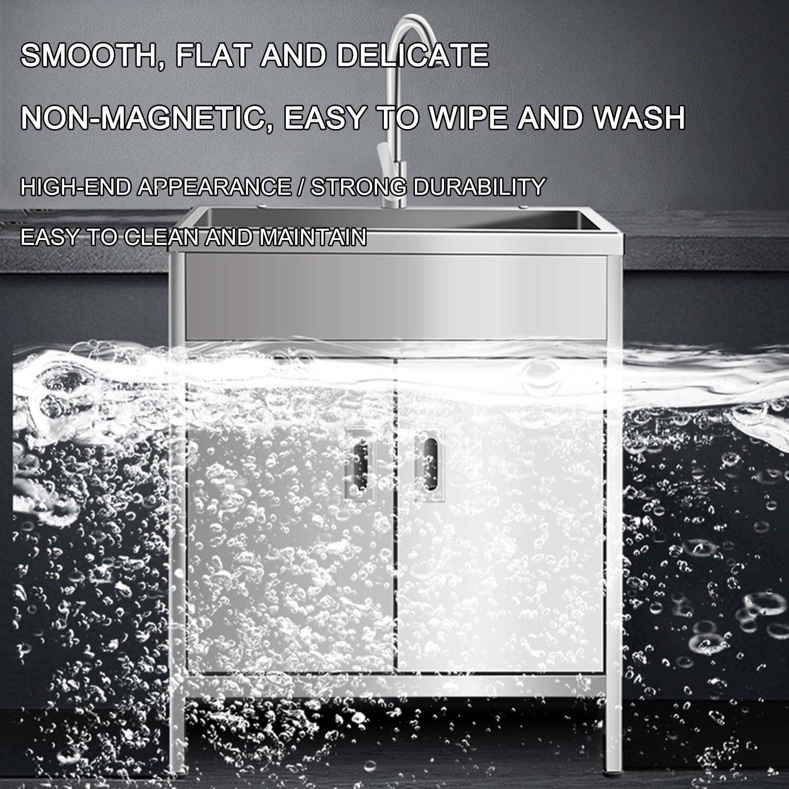 Lavandino Esterno Inox Professionale, Mobile Lavello da Cucina 1 Vasca, Lavandino per lavanderia con mobiletto e rubinetto estraibile, per garage, ristorante, cucina, lavanderia(50x40x80cm/19.7x15.7x3