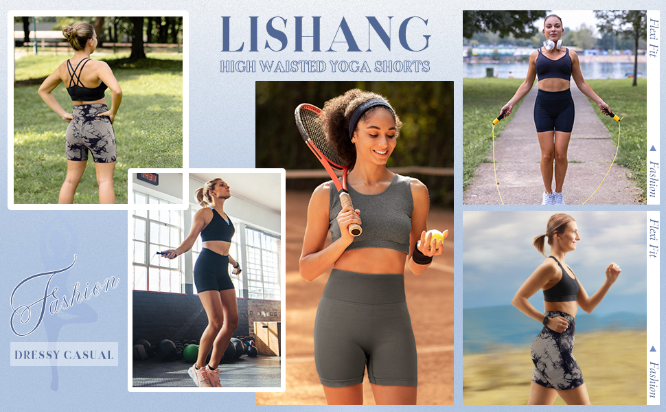 Pantaloncini da yoga a vita alta per le donne di controllo della pancia leggings di sollevamento del culo pantaloncini da allenamento strutturati, Blu, L