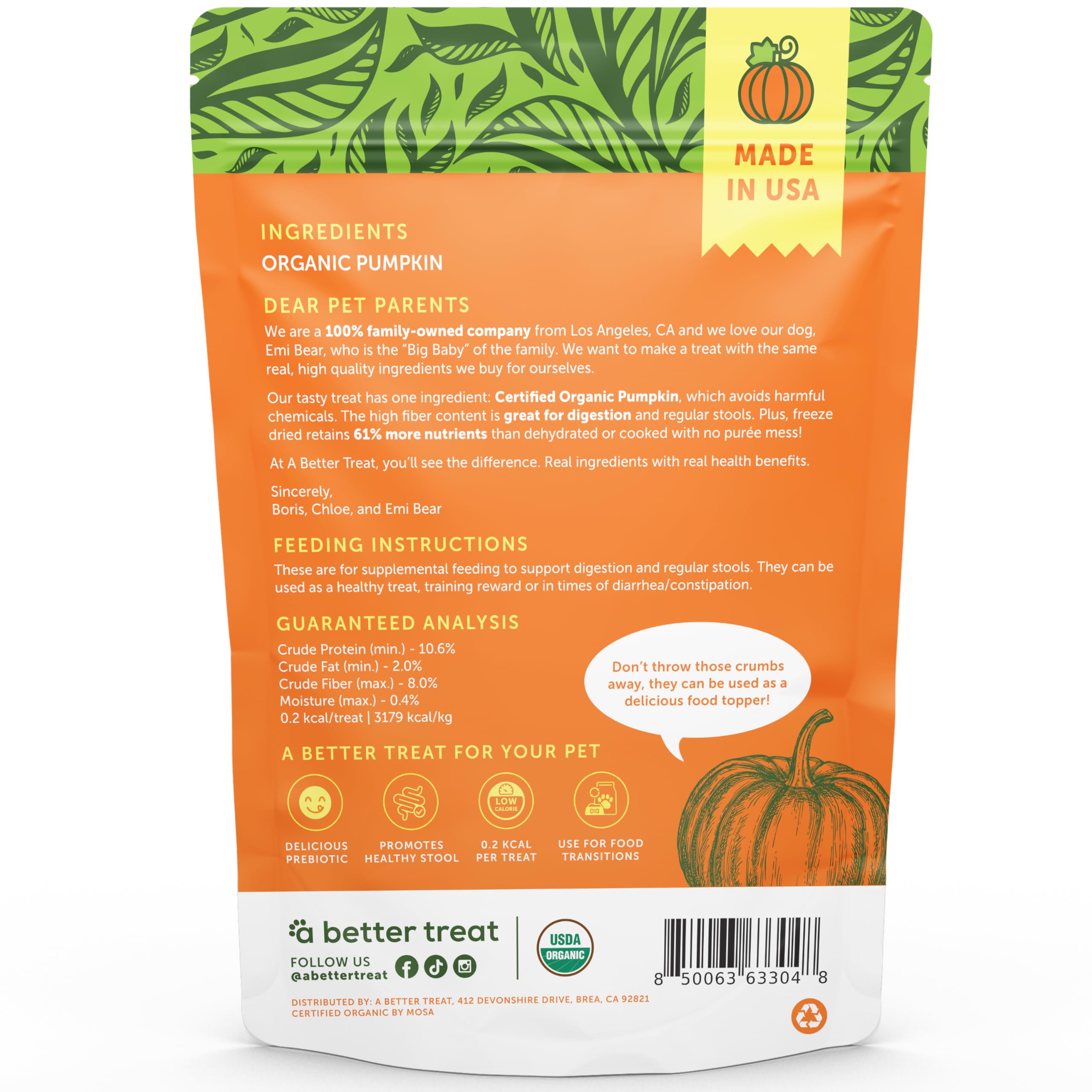 A Better Treat – Freeze Dried Organic Pumpkin Dog and Cat Treats, Organic, Single Ingredient | Natural, Healthy, Diabetic Friendly | Made in The USA… thumbnail 5