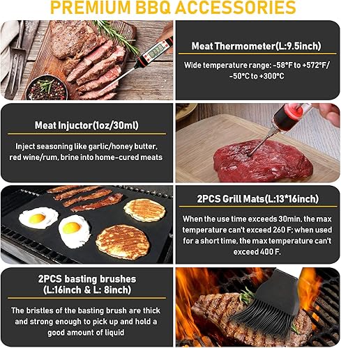 Miniatura 6 de 34 piezas de accesorios de parrilla para hombres, accesorios de barbacoa resistentes de 16 pulgadas, herramientas de parrilla de acero inoxidable